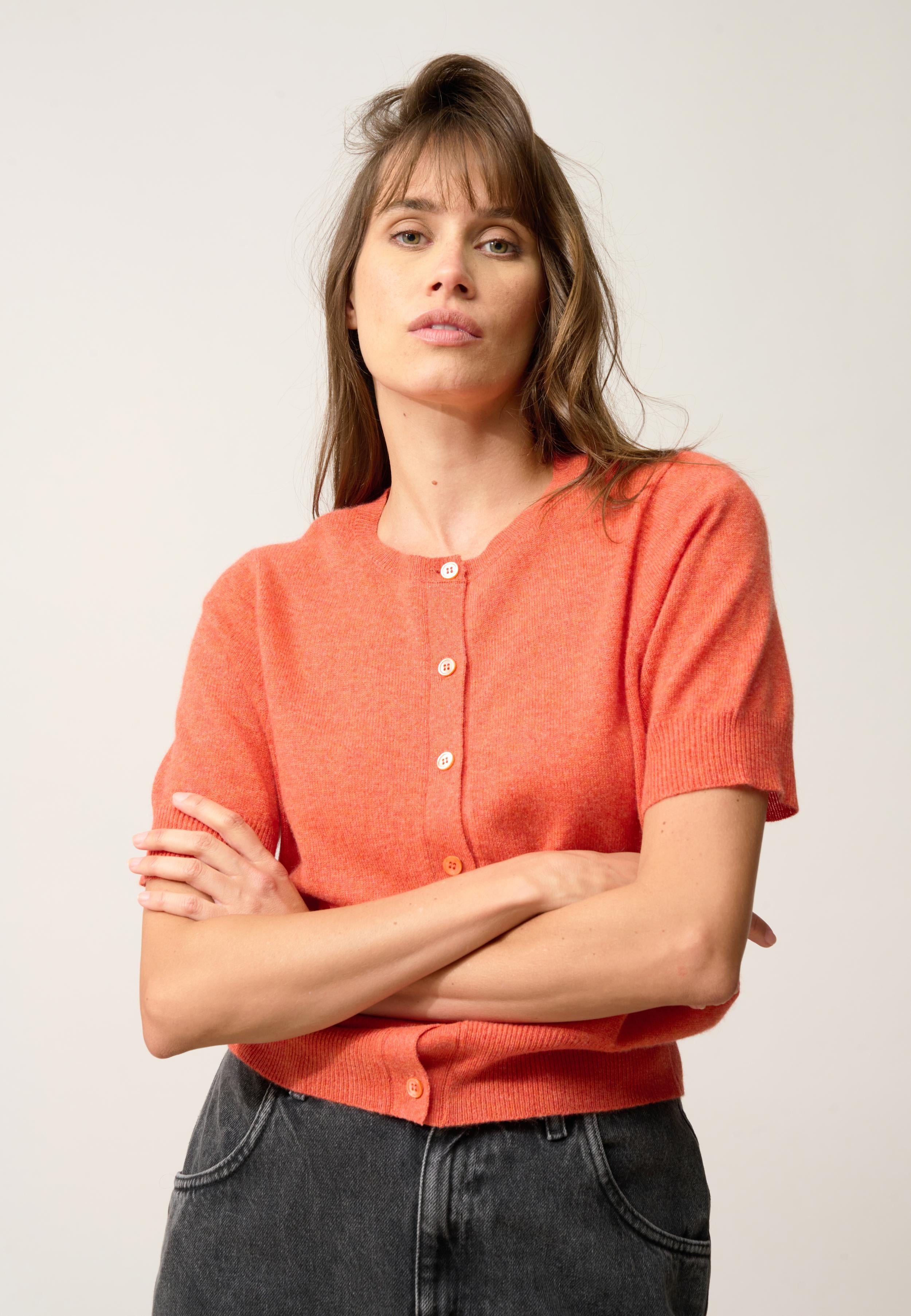 SAMUEL cardigan col rond orange chiné
