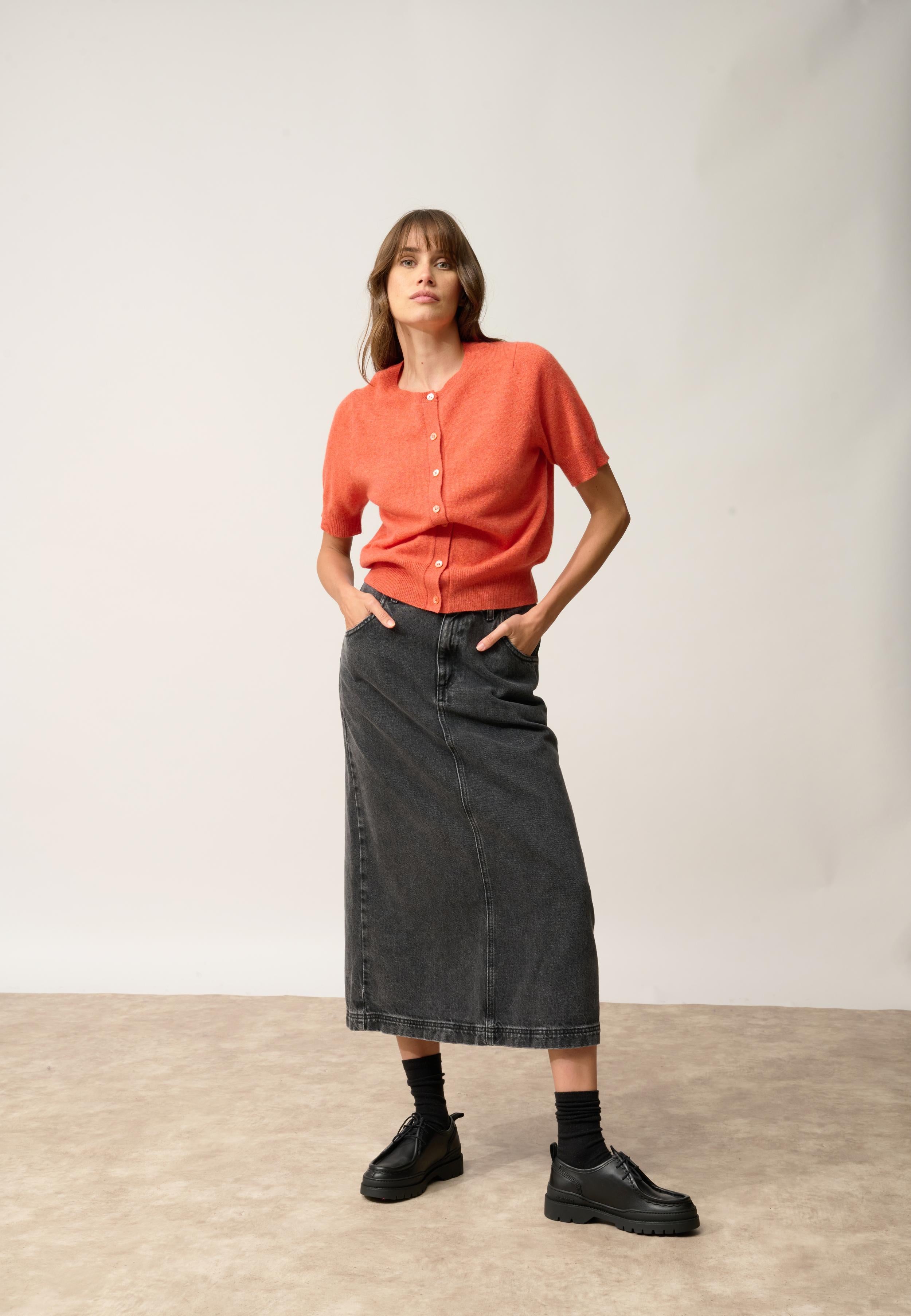 SAMUEL cardigan col rond orange chiné
