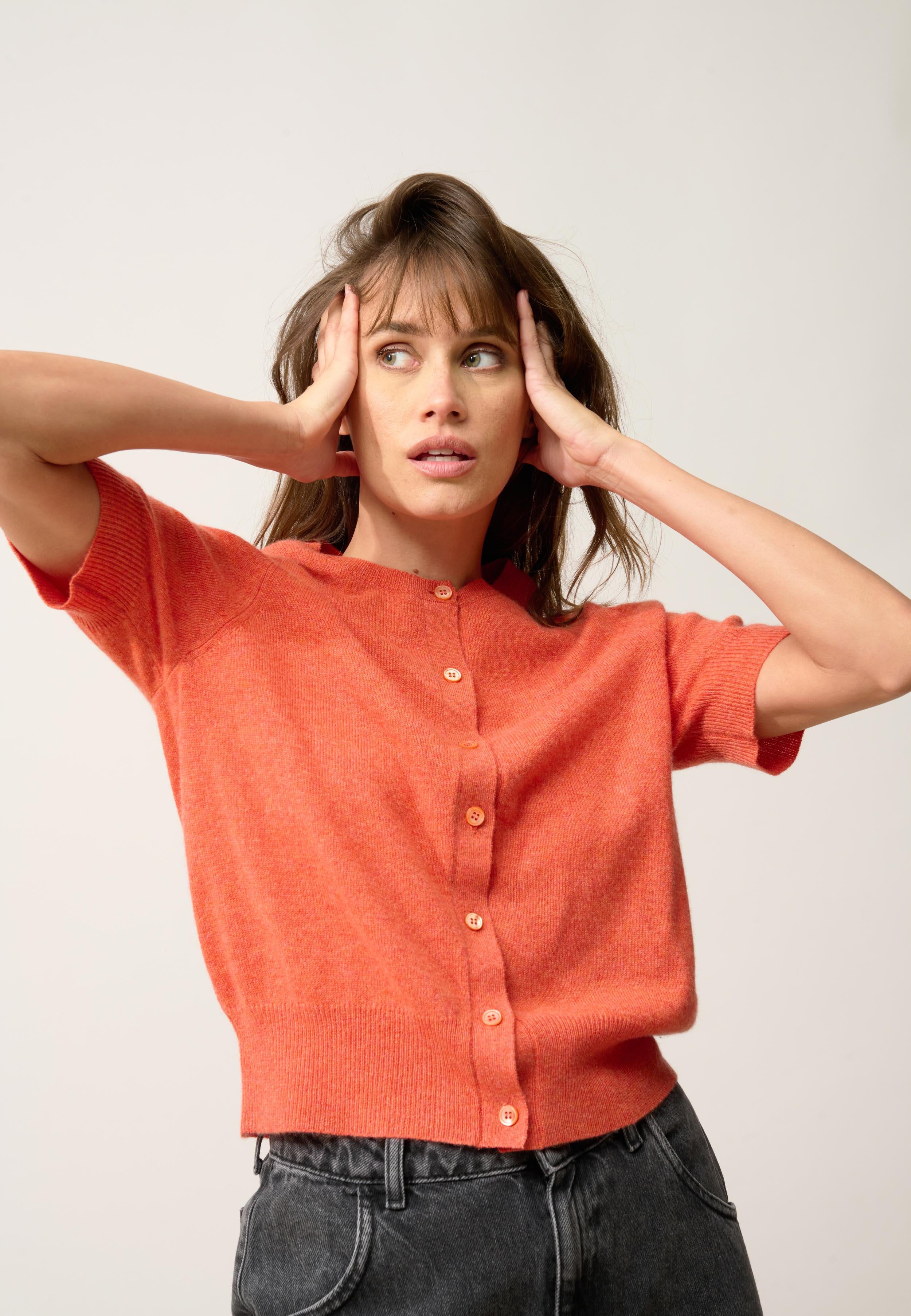SAMUEL cardigan col rond orange chiné