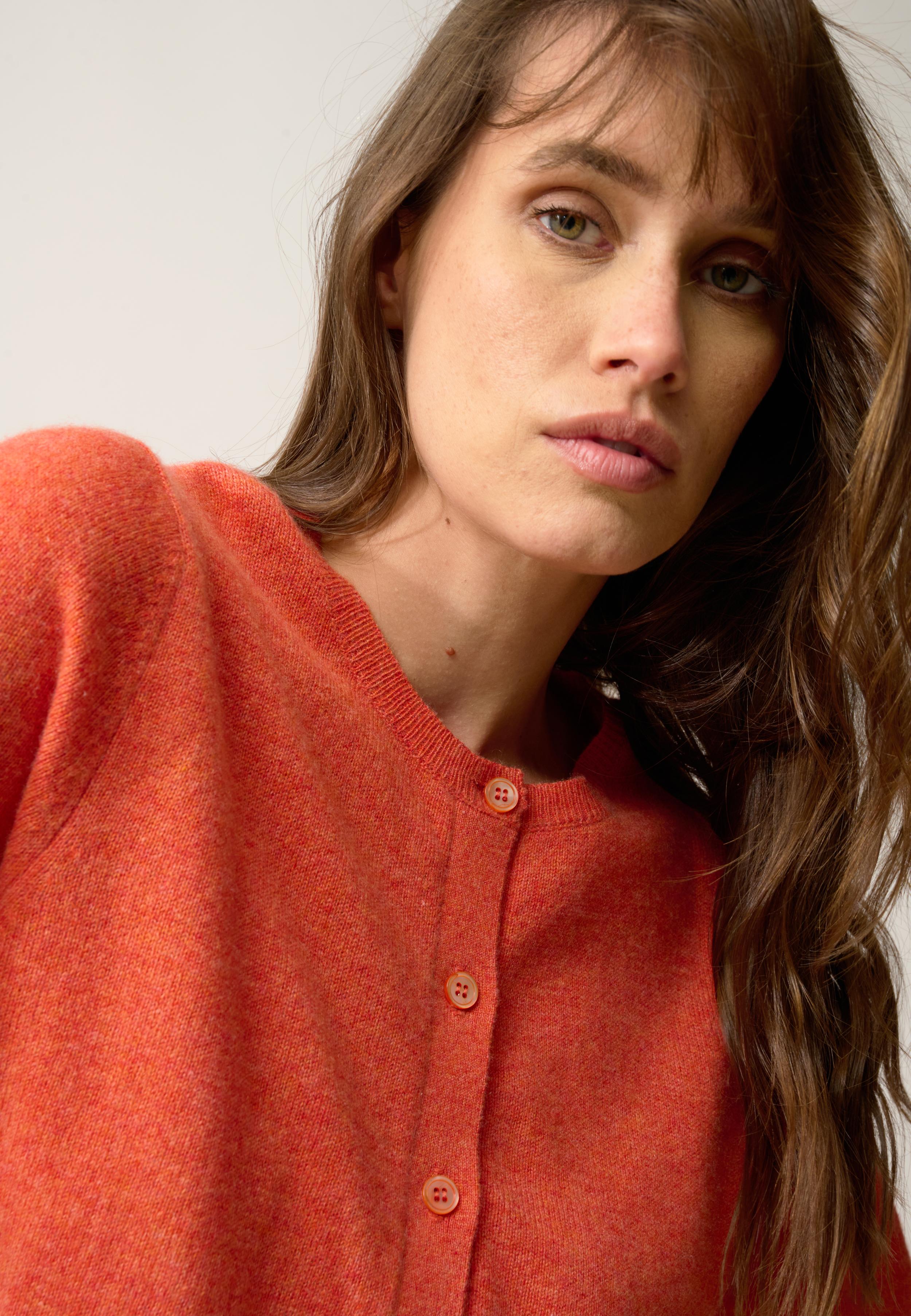 SAMUEL cardigan col rond orange chiné