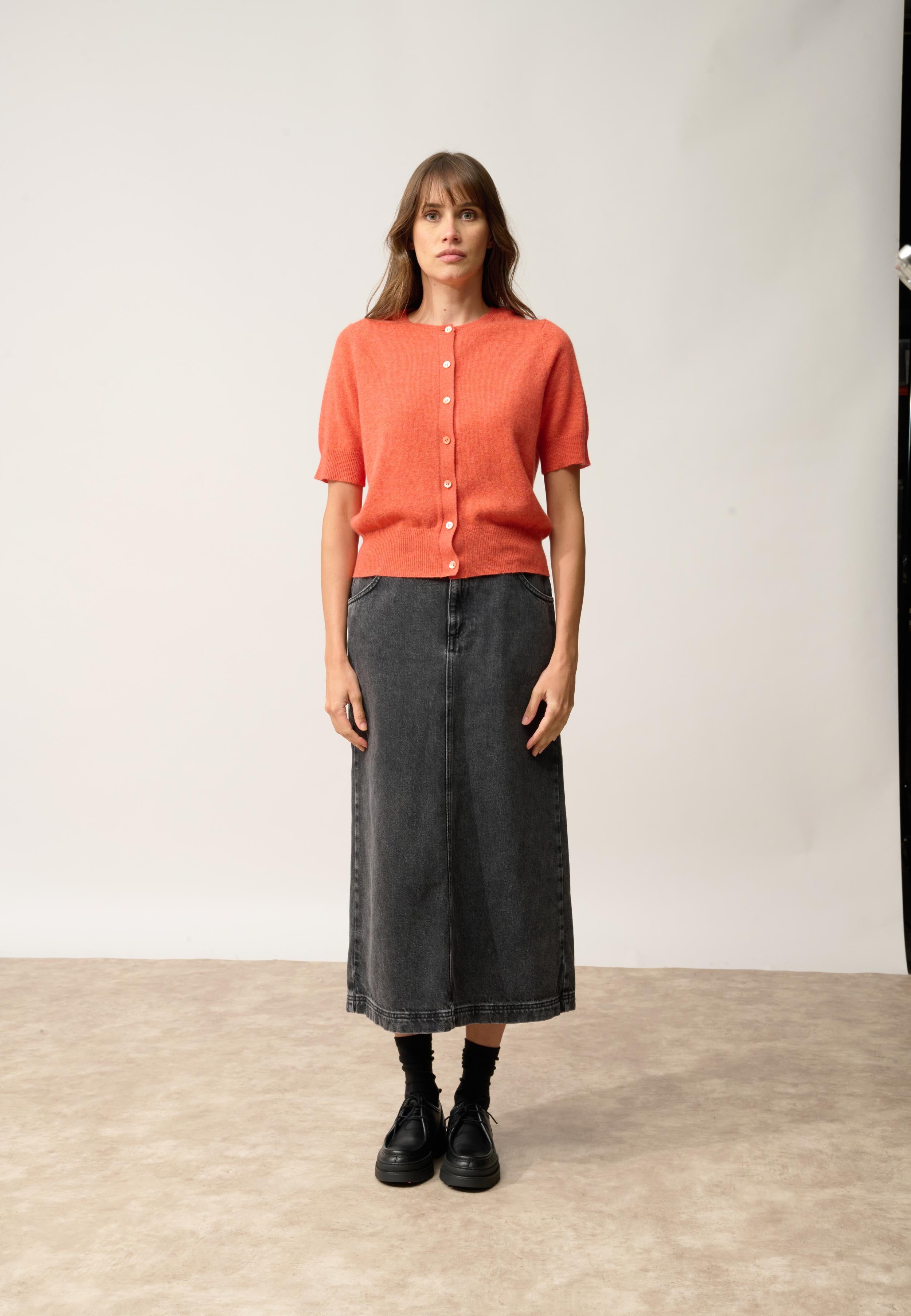 SAMUEL cardigan col rond orange chiné