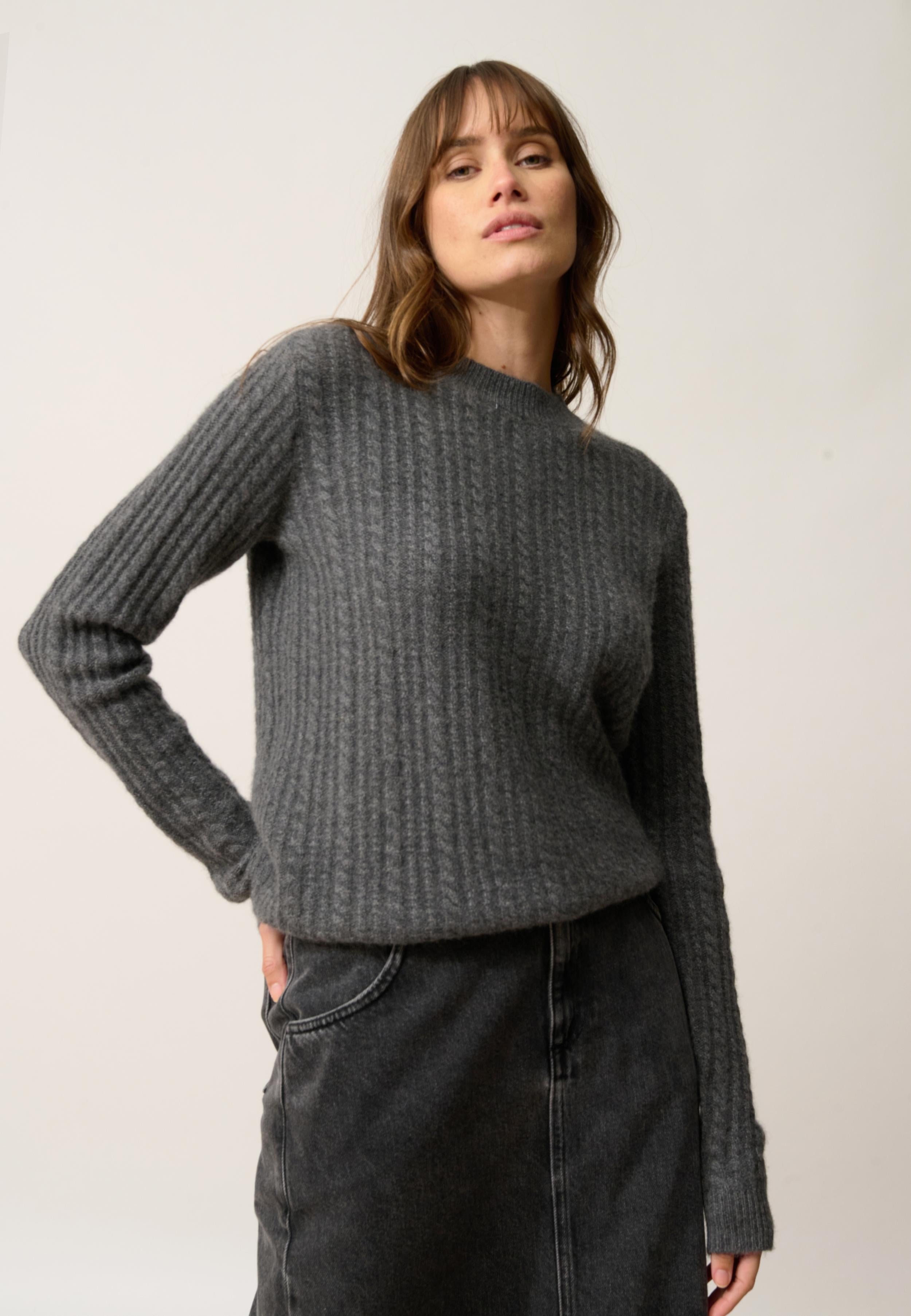 SARAH pull col rond anthracite chiné