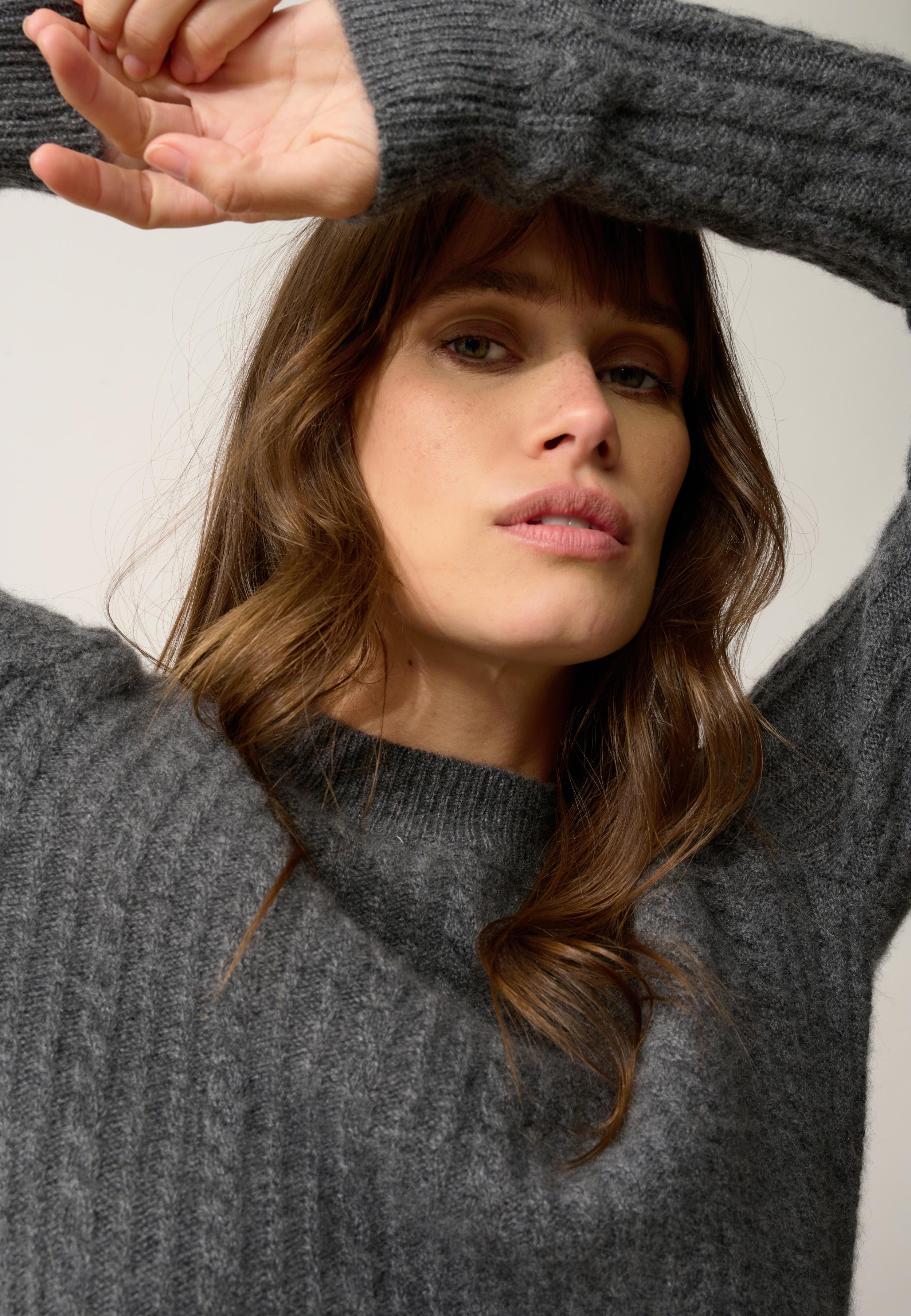 SARAH pull col rond anthracite chiné