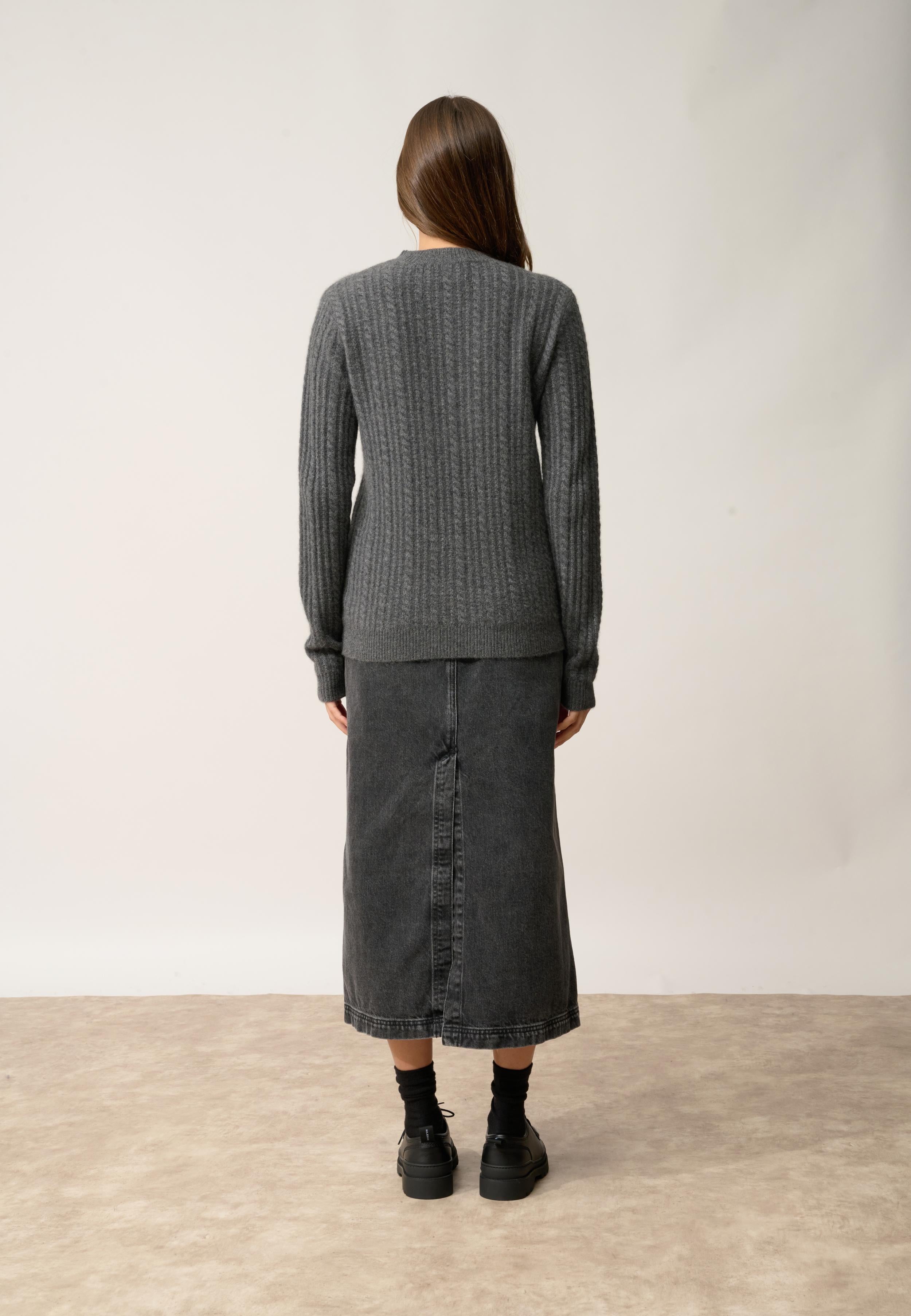 SARAH pull col rond anthracite chiné