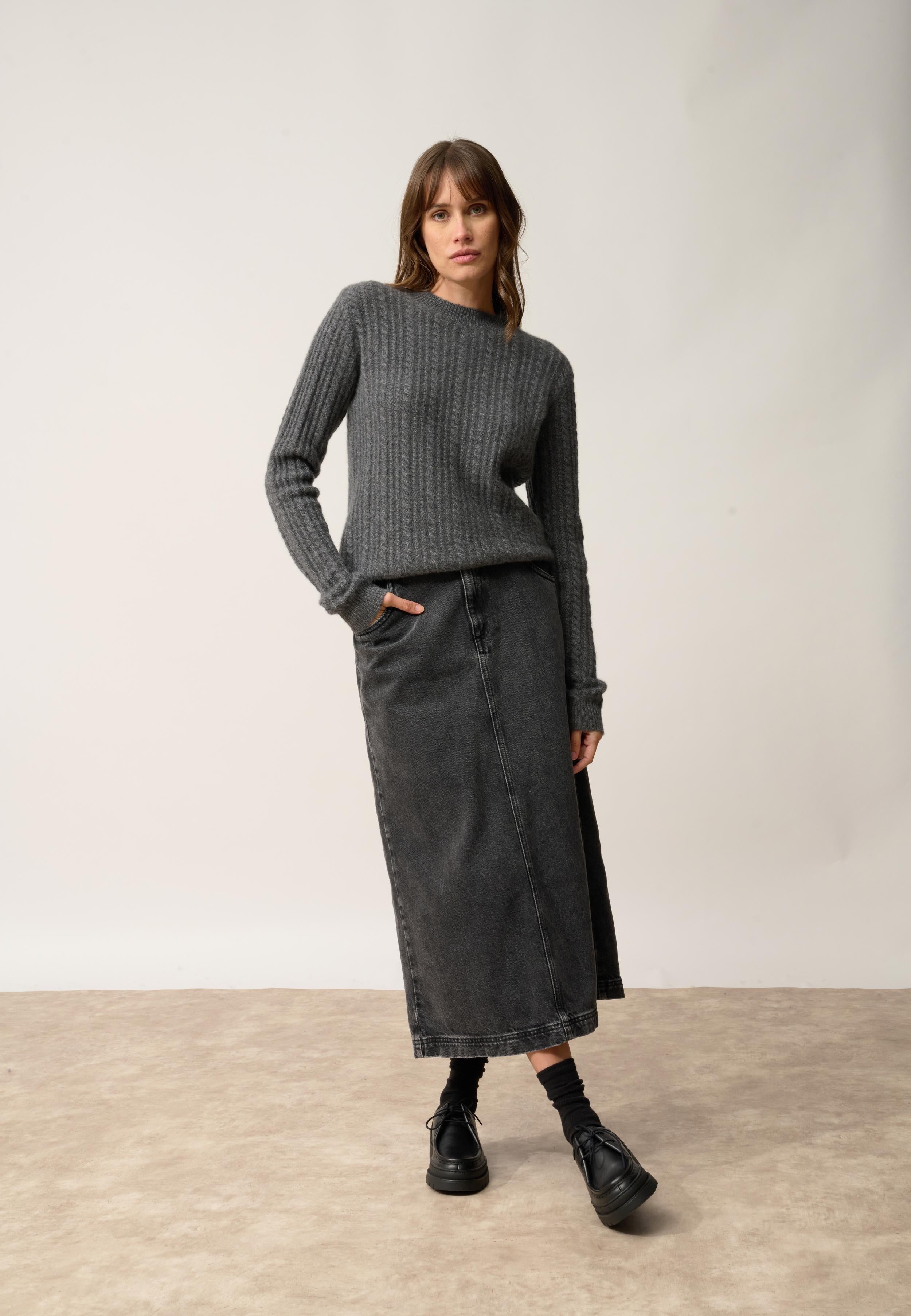 SARAH pull col rond anthracite chiné