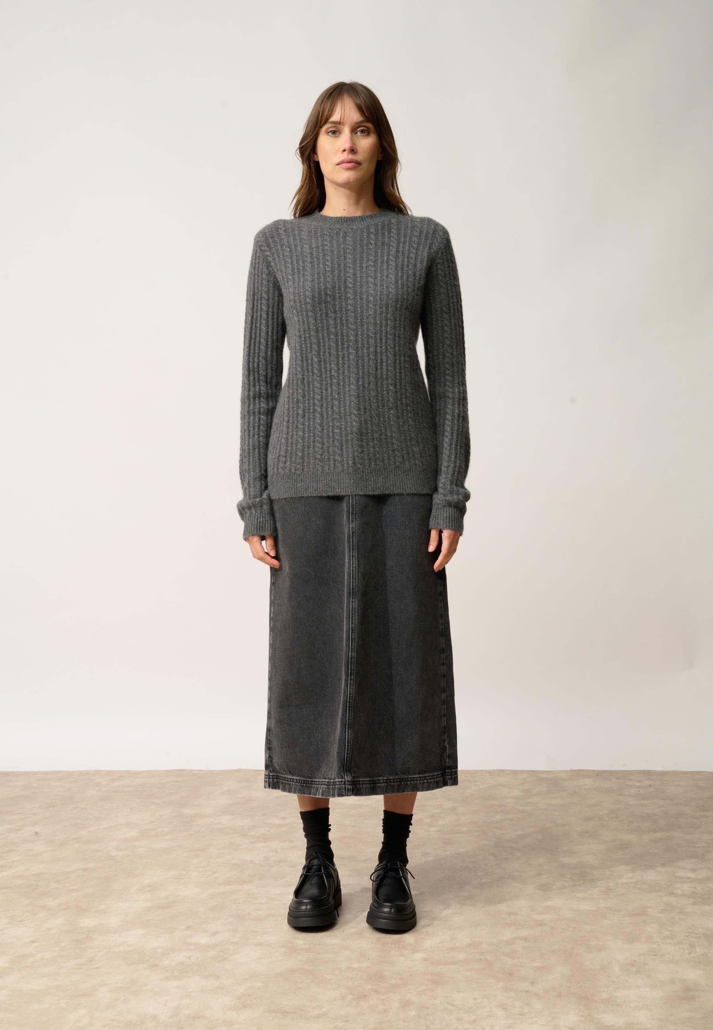SARAH pull col rond anthracite chiné