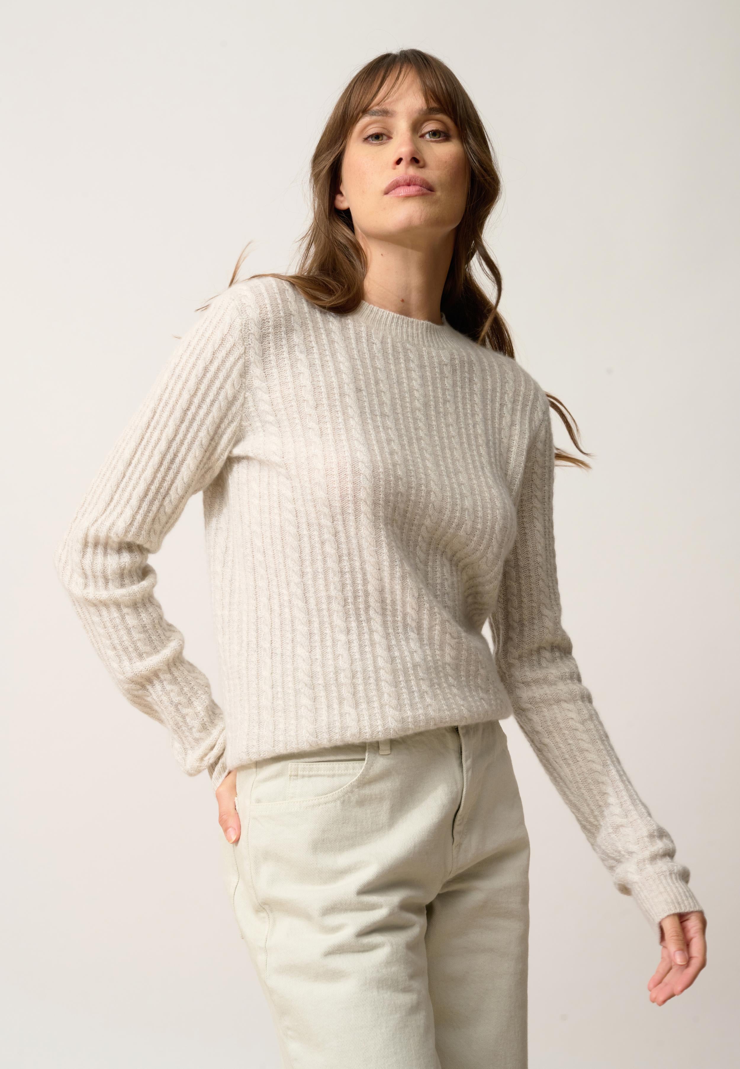 SARAH pull col rond gris perle chiné