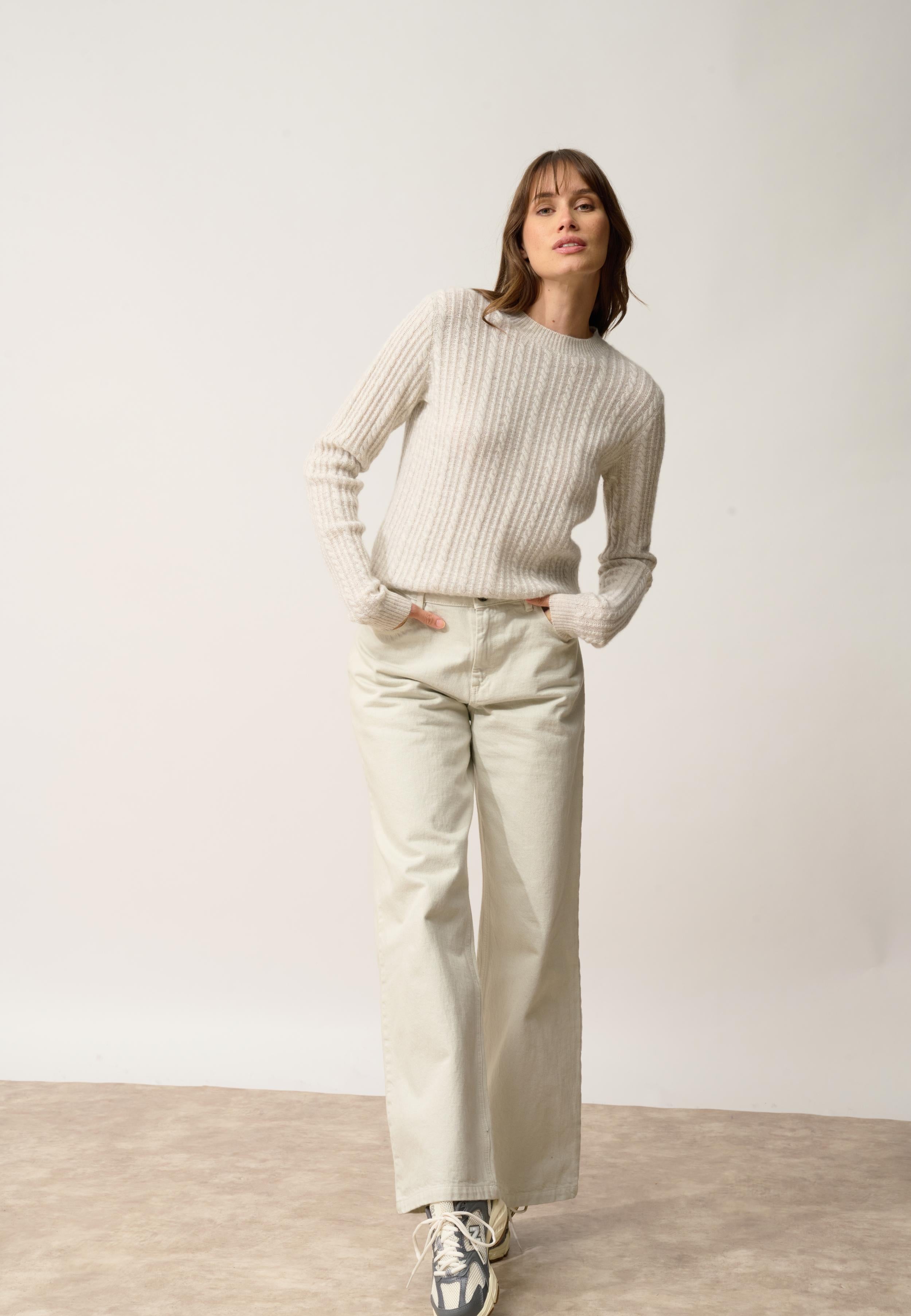 SARAH pull col rond gris perle chiné