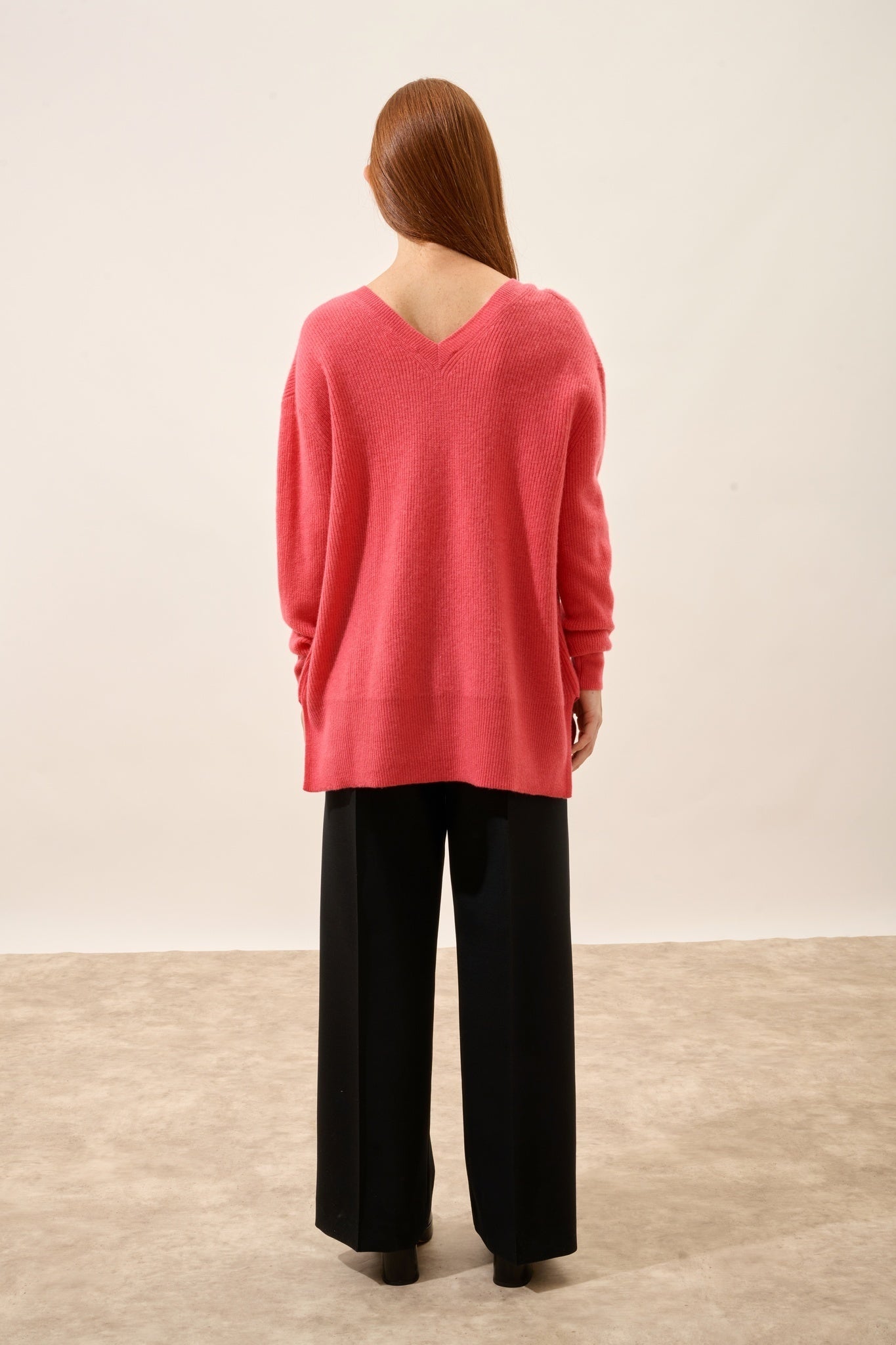 SERÉLIS pull col v devant et dos fraise