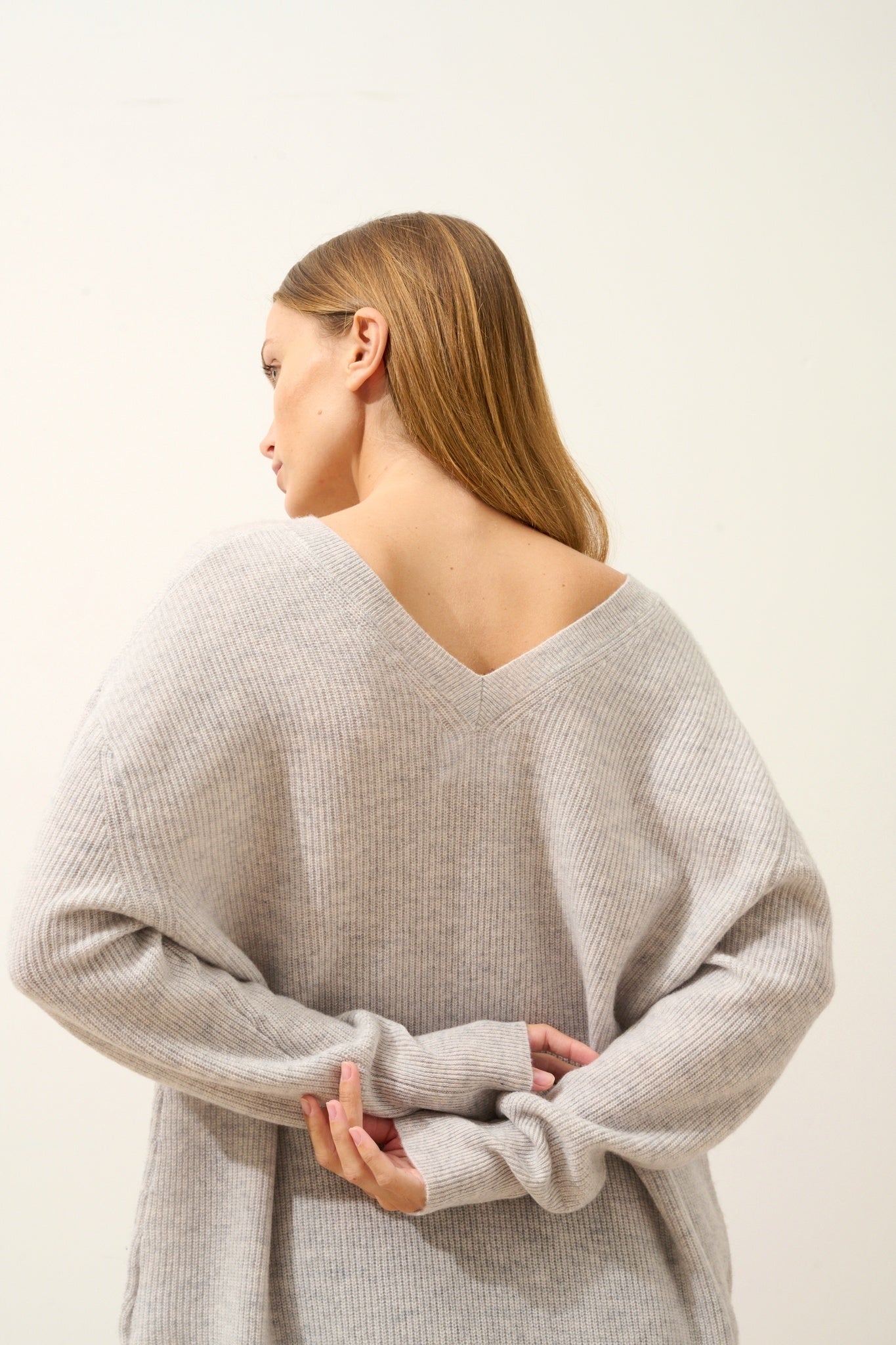 SERÉLIS pull col v devant et dos glacier chiné