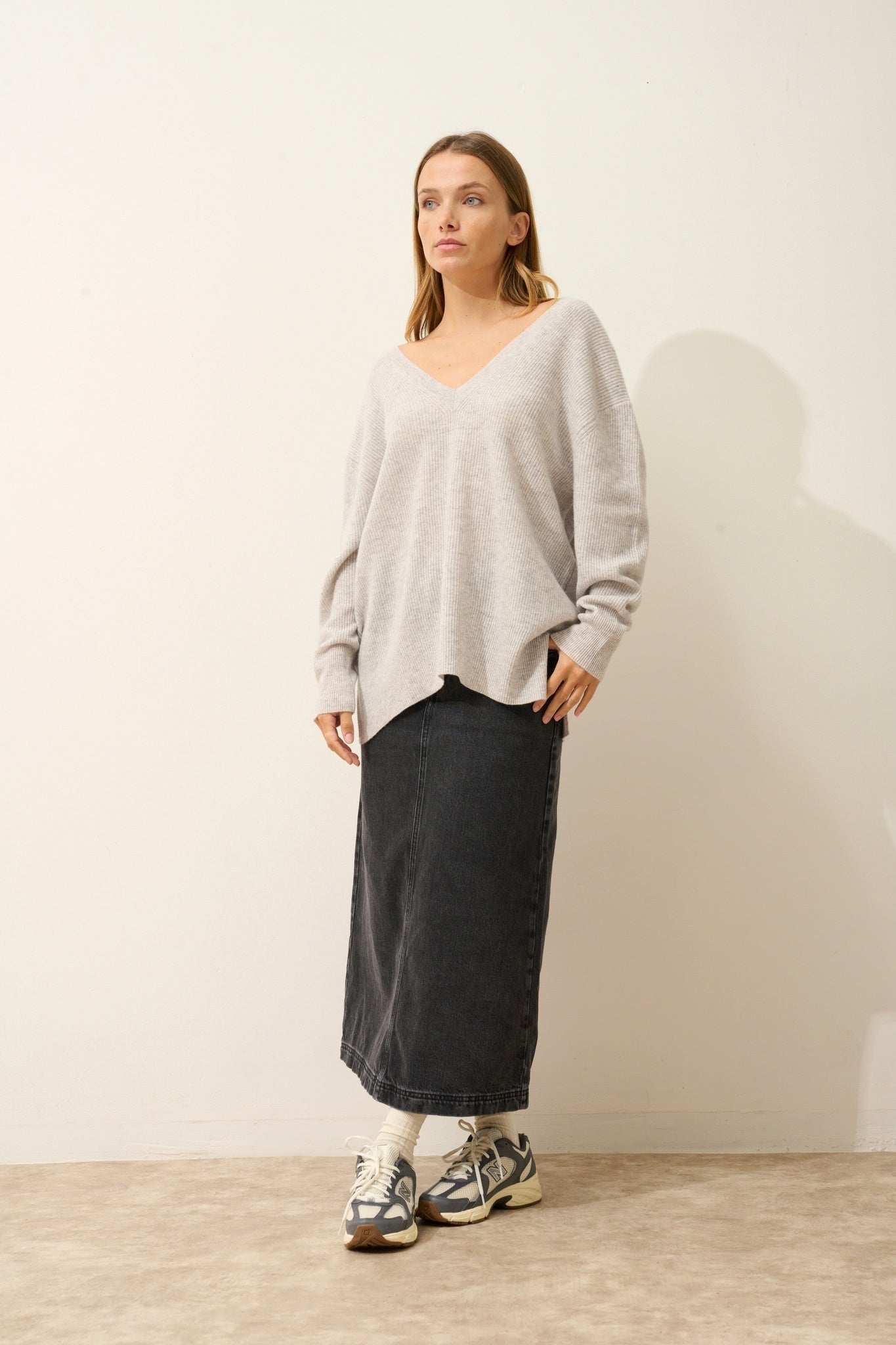 SERÉLIS pull col v devant et dos glacier chiné