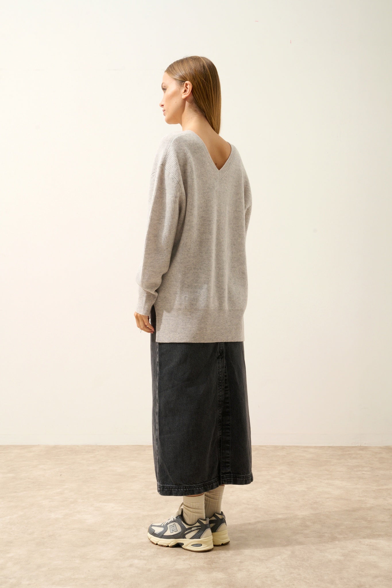 SERÉLIS pull col v devant et dos glacier chiné