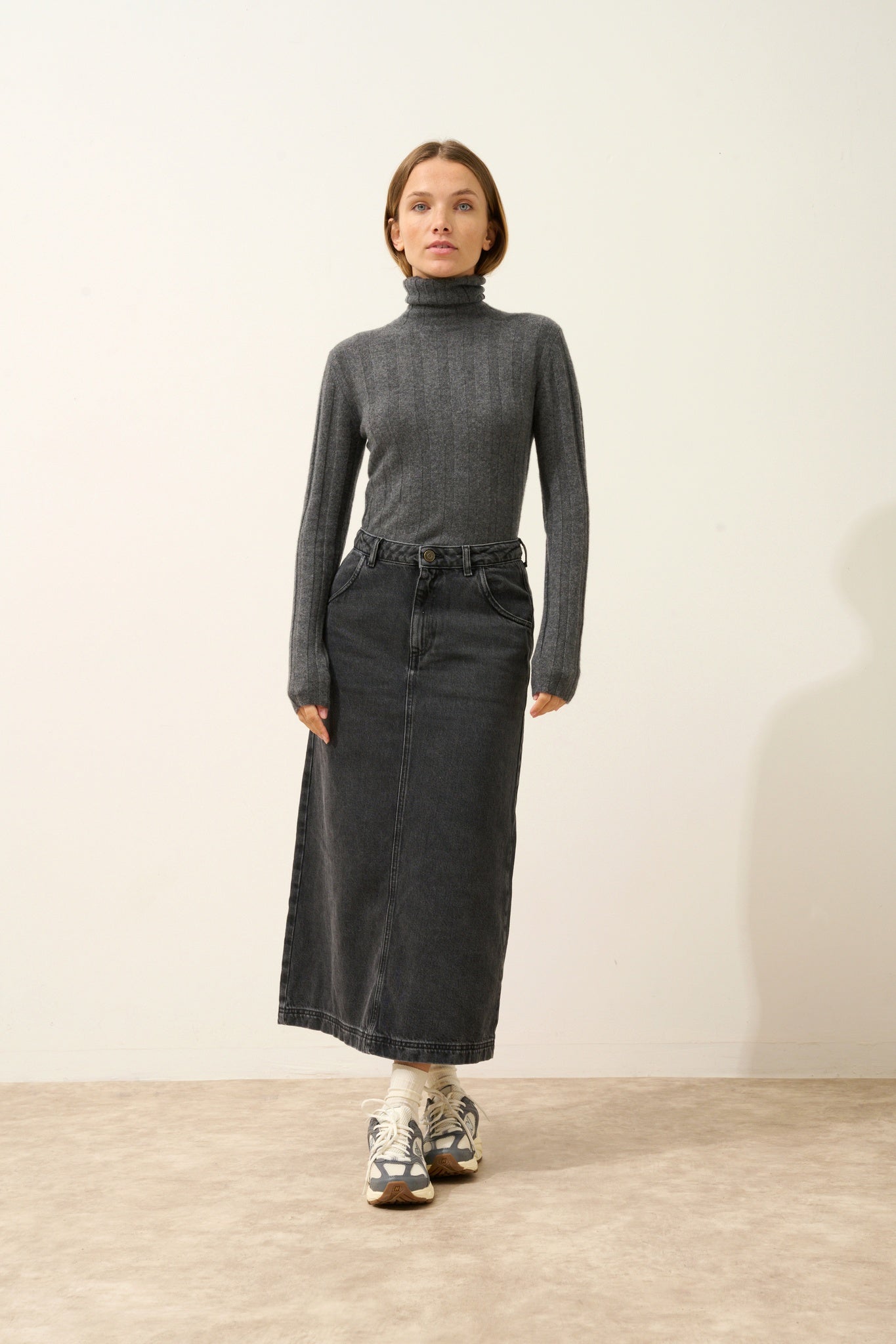 SERELITH pull col roulé anthracite chiné