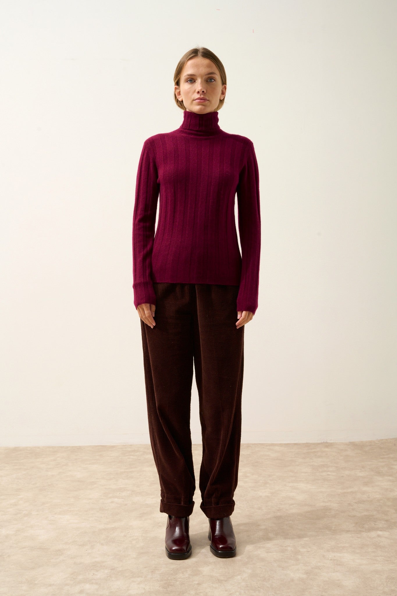 serelith pull col roulé bordeaux 100% cachemire