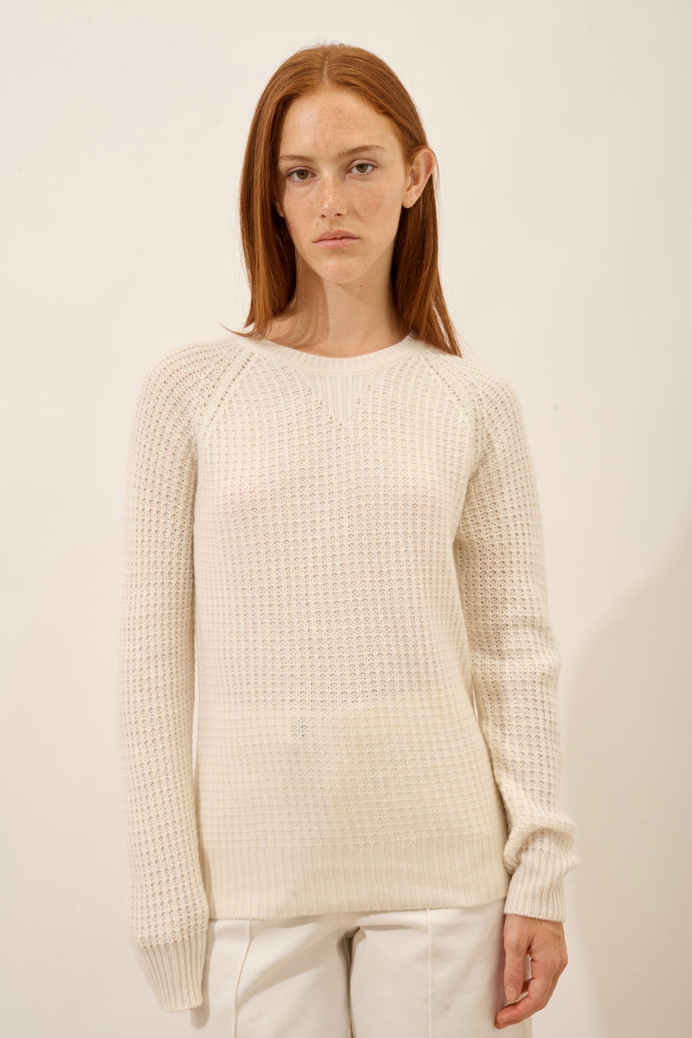 serenia pull col rond 6 fils ivoire 100% cachemire