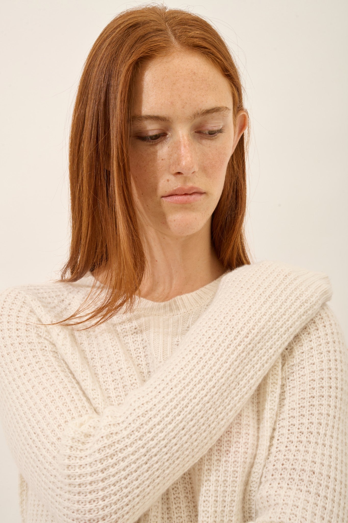 serenia pull col rond 6 fils ivoire 100% cachemire