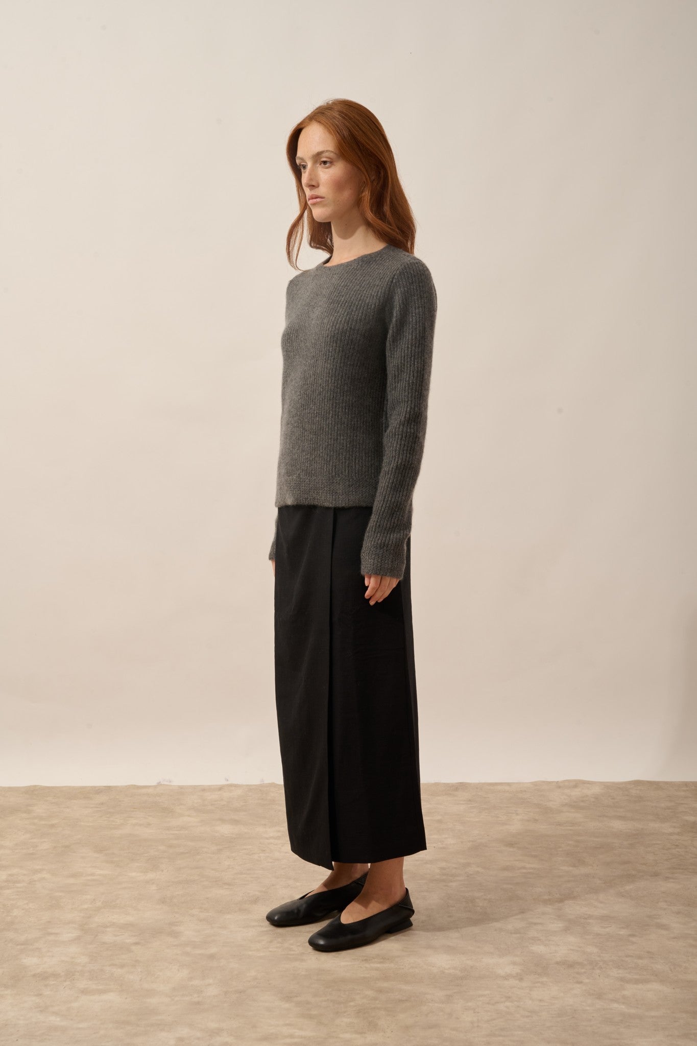 sigrun pull col rond 4 fils anthracite chiné