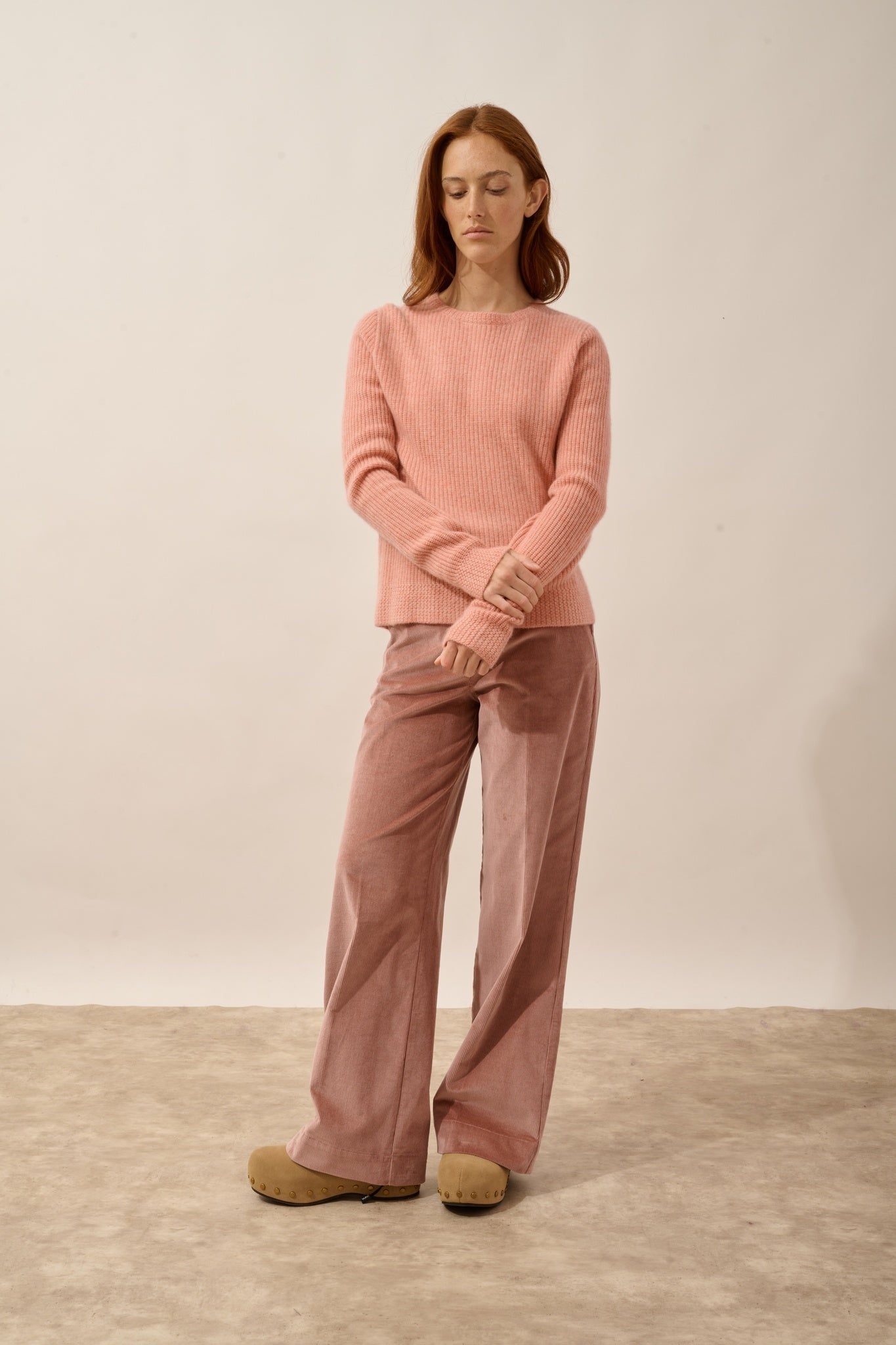 SIGRUN pull col rond 4 fils corail chiné