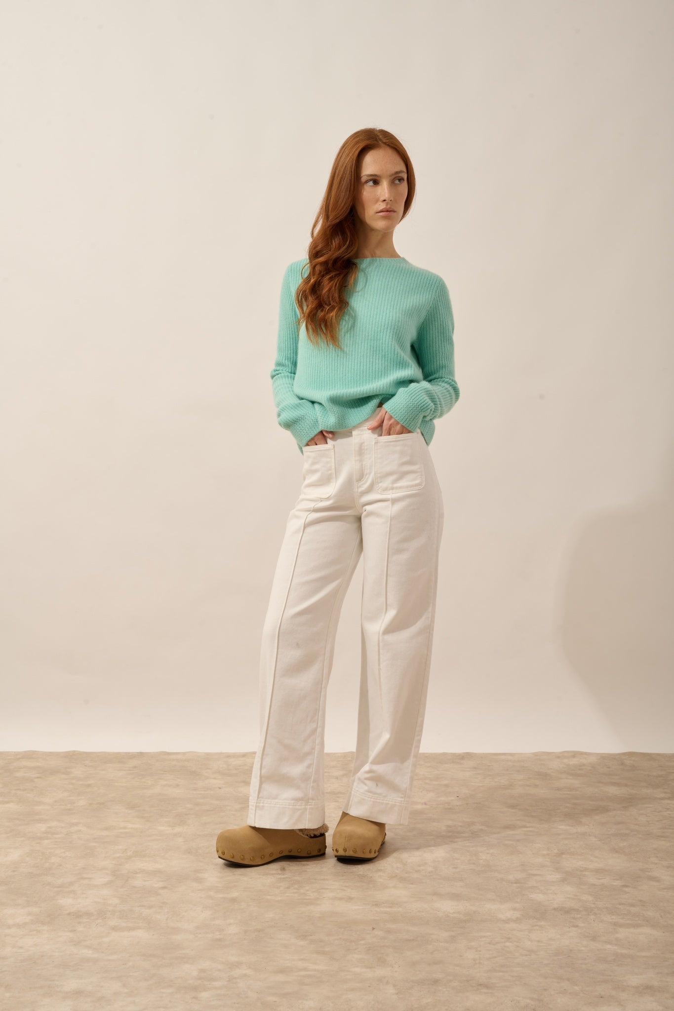 SIGRUN pull col rond 4 fils jade