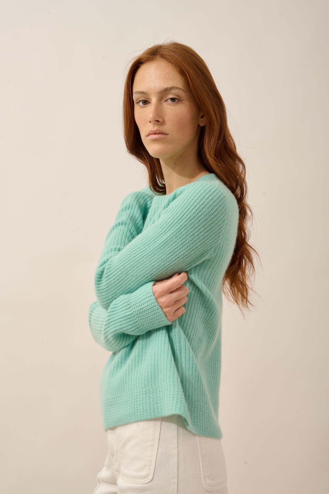 SIGRUN pull col rond 4 fils jade