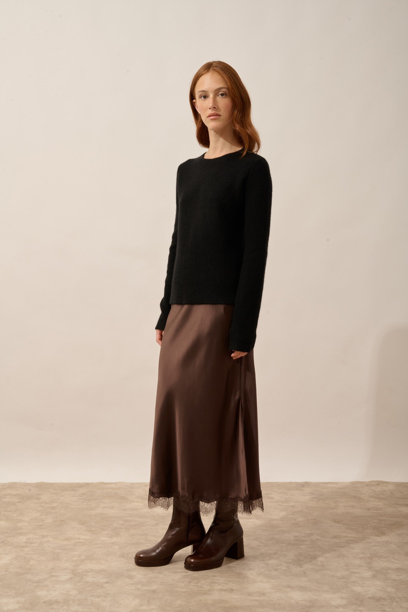 sigrun pull col rond 4 fils noir