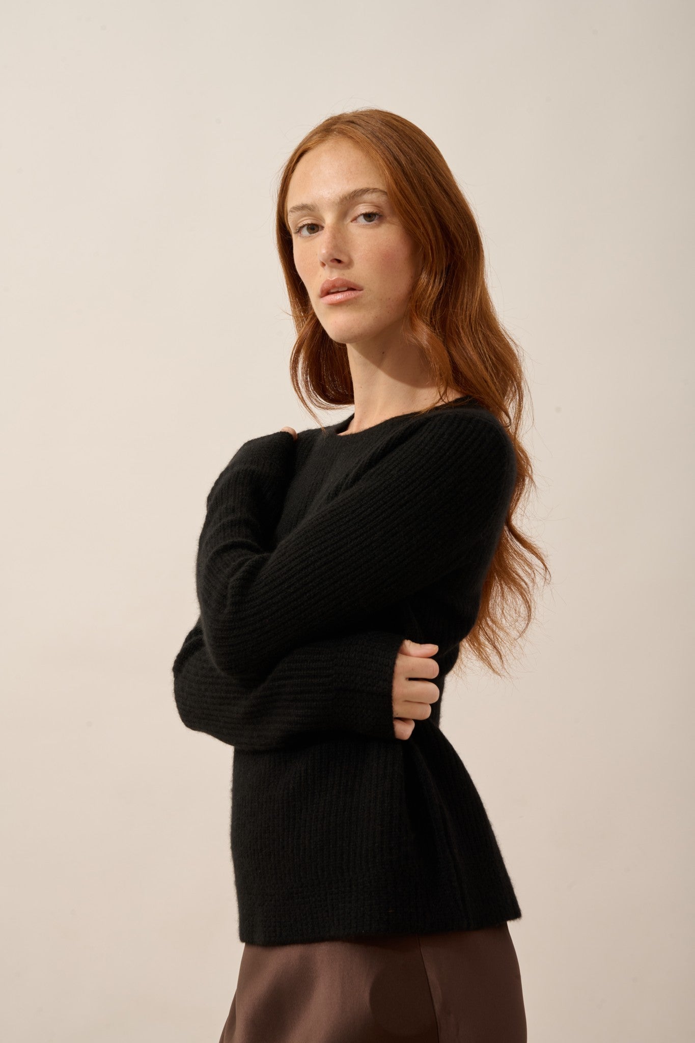 sigrun pull col rond 4 fils noir