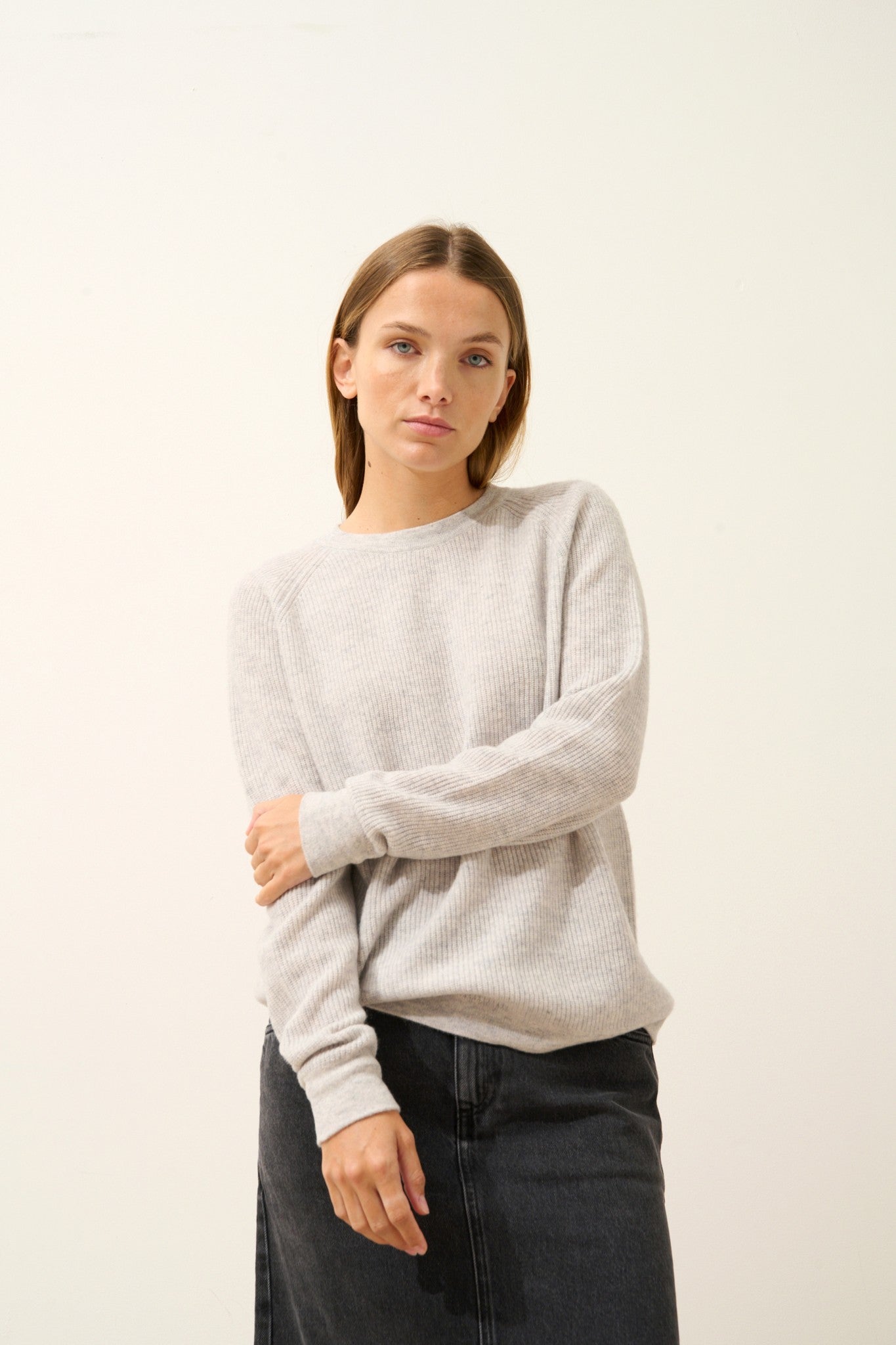 solaya pull col rond glacier chiné 100% cachemire