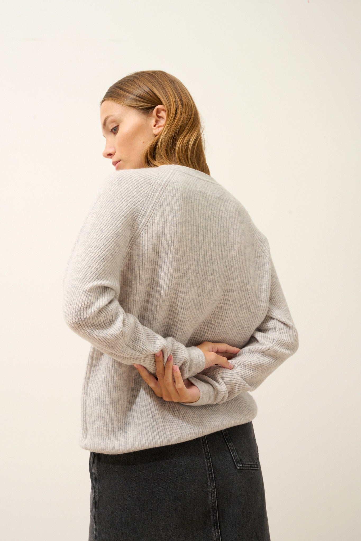 solaya pull col rond glacier chiné 100% cachemire