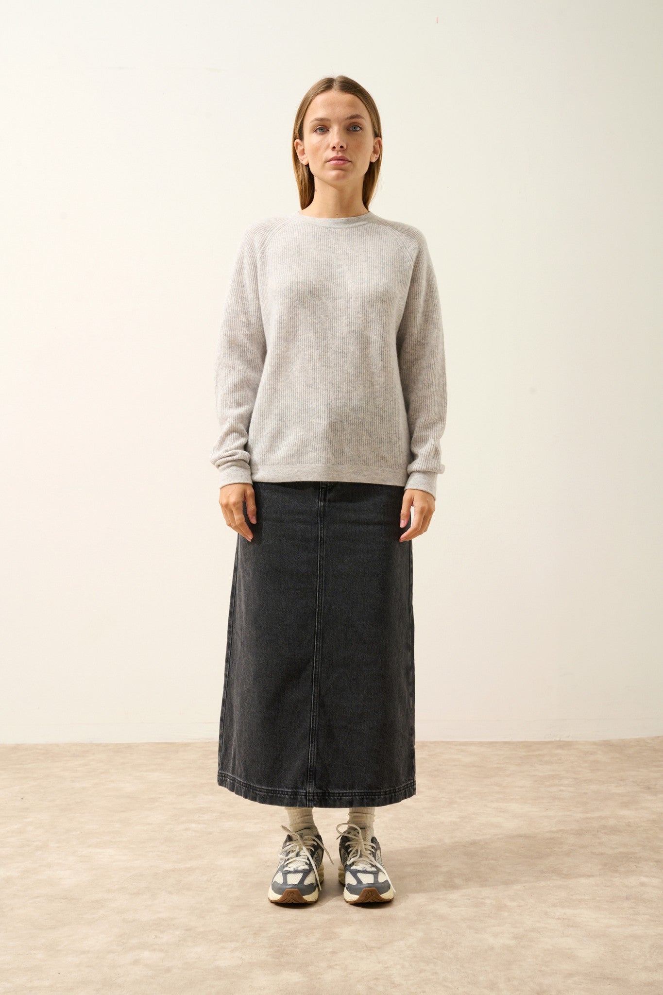 solaya pull col rond glacier chiné 100% cachemire