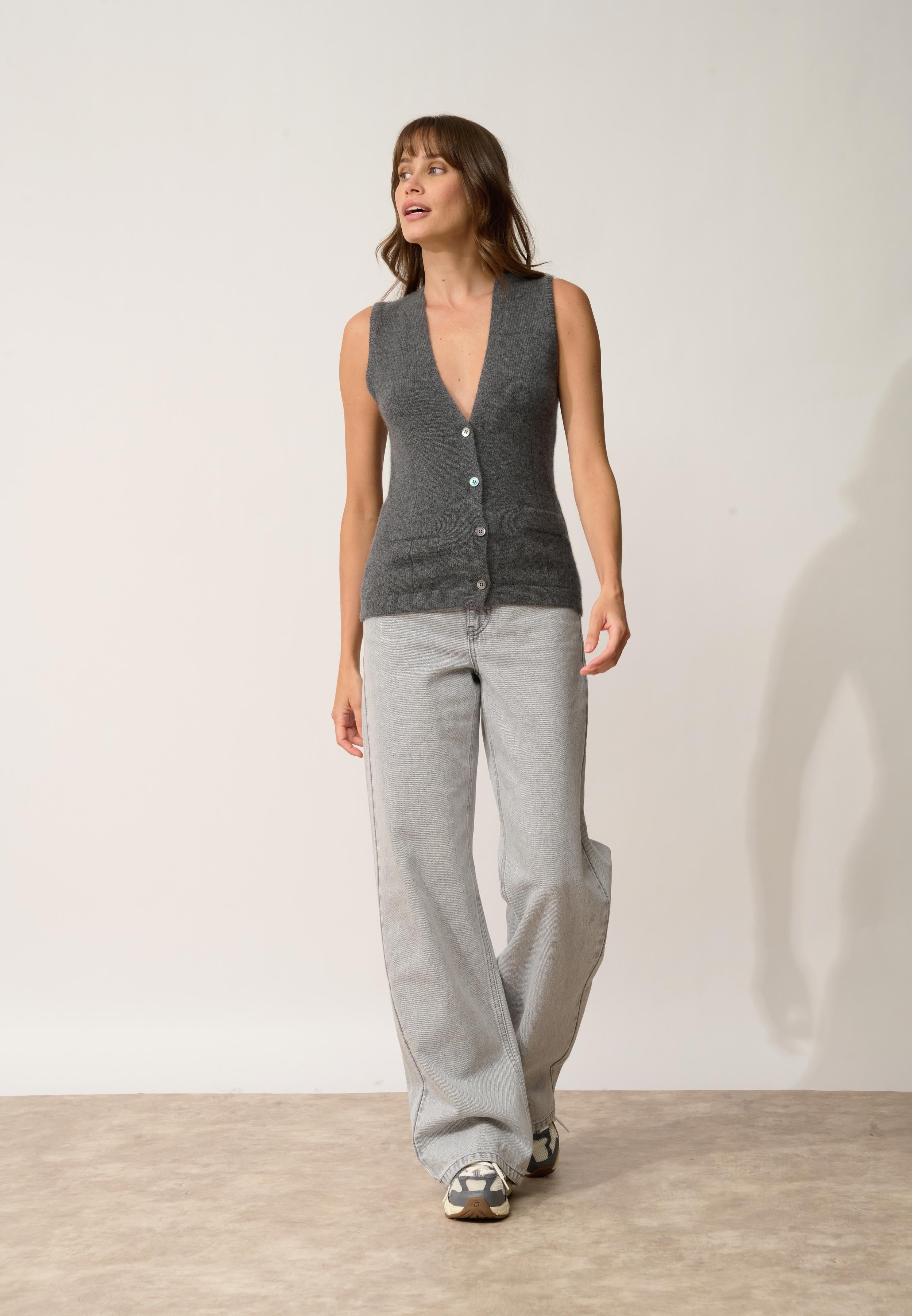 STEFAN cardigan col v anthracite chiné