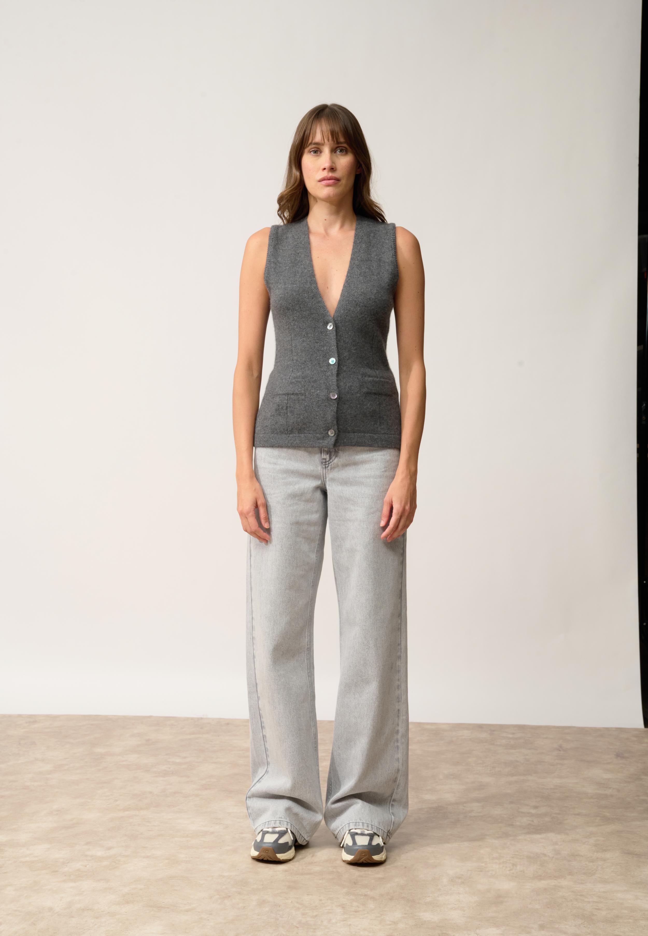STEFAN cardigan col v anthracite chiné