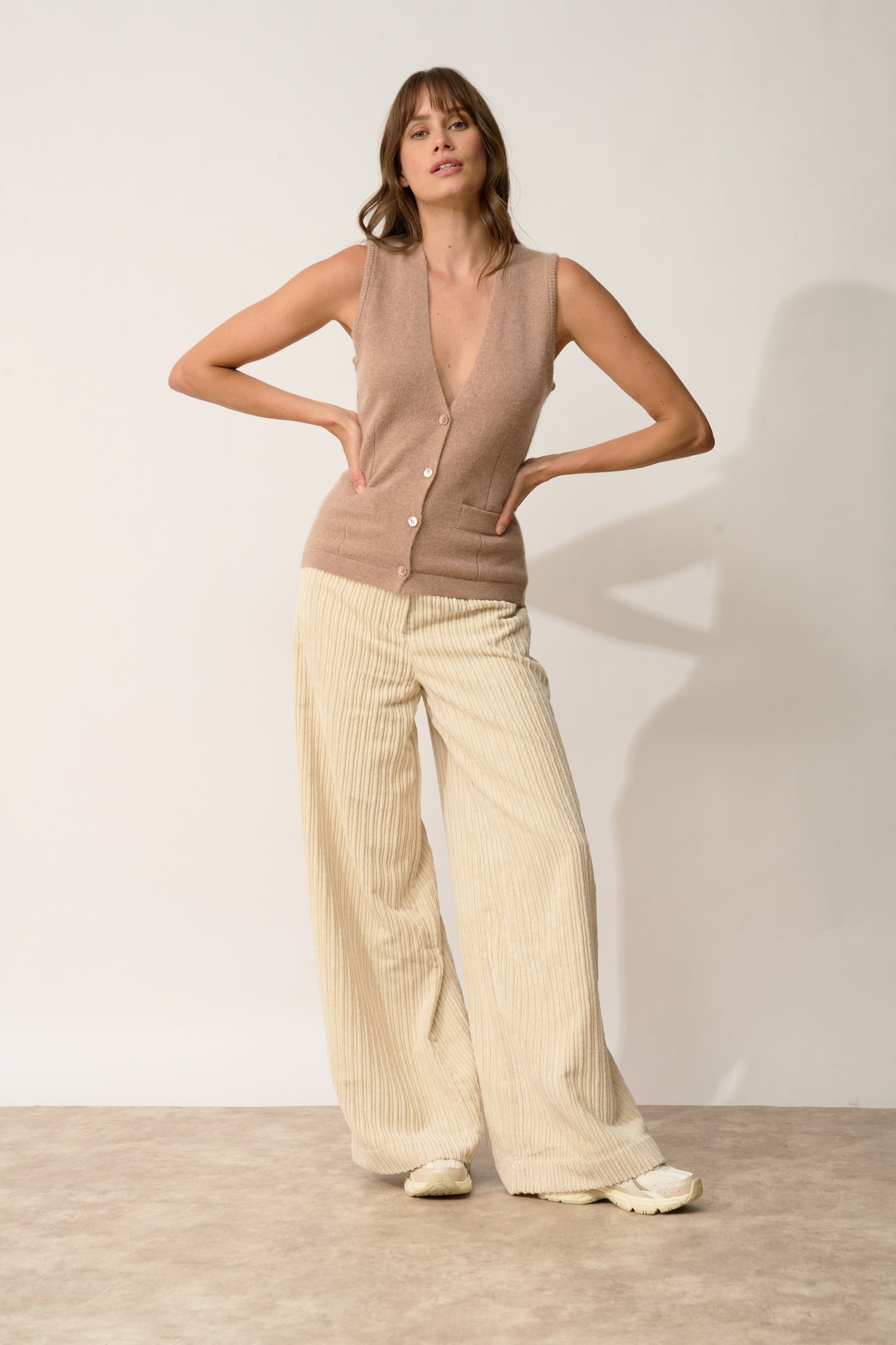 STEFAN cardigan col v camel chiné