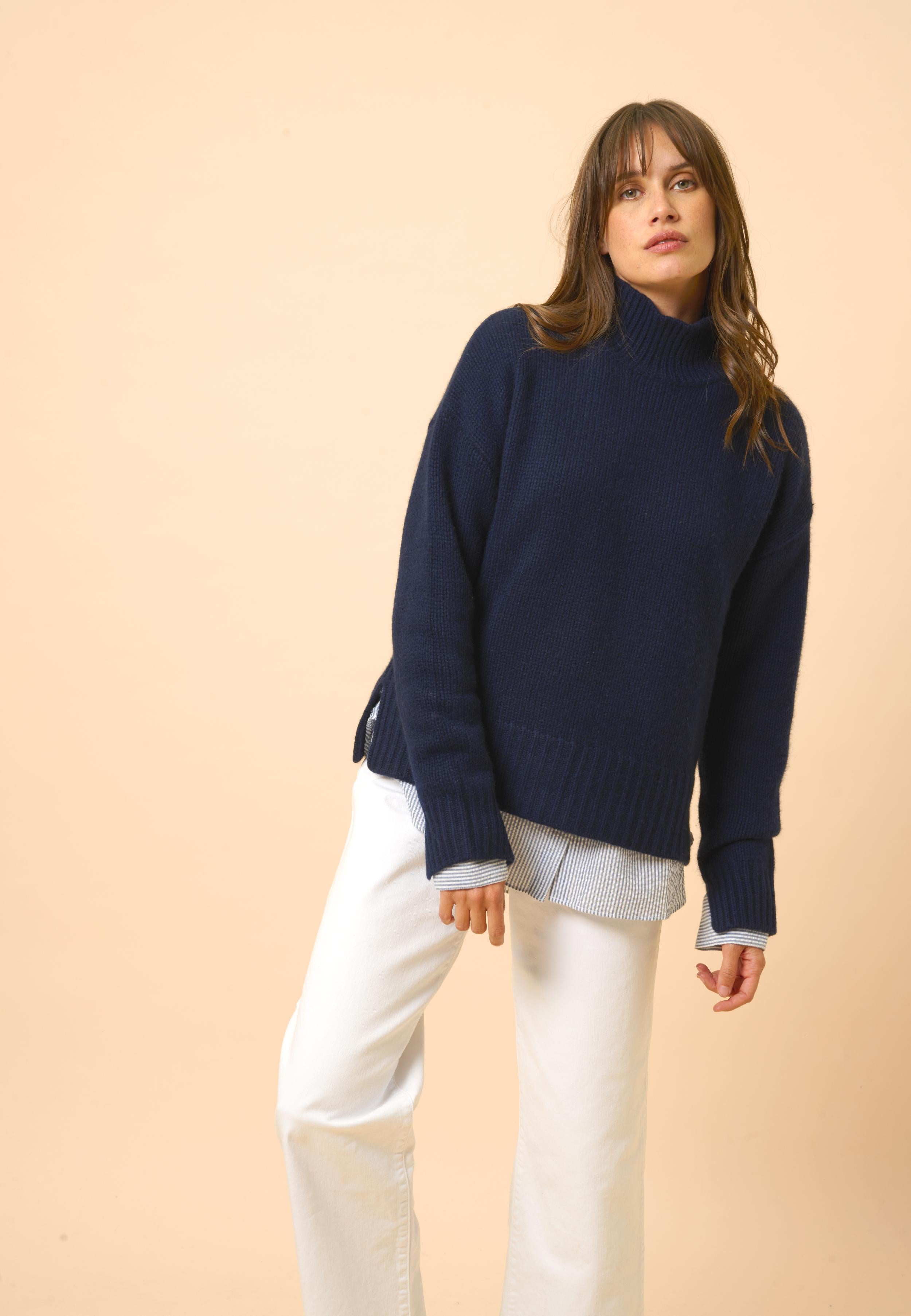 SULLANA pull col montant navy