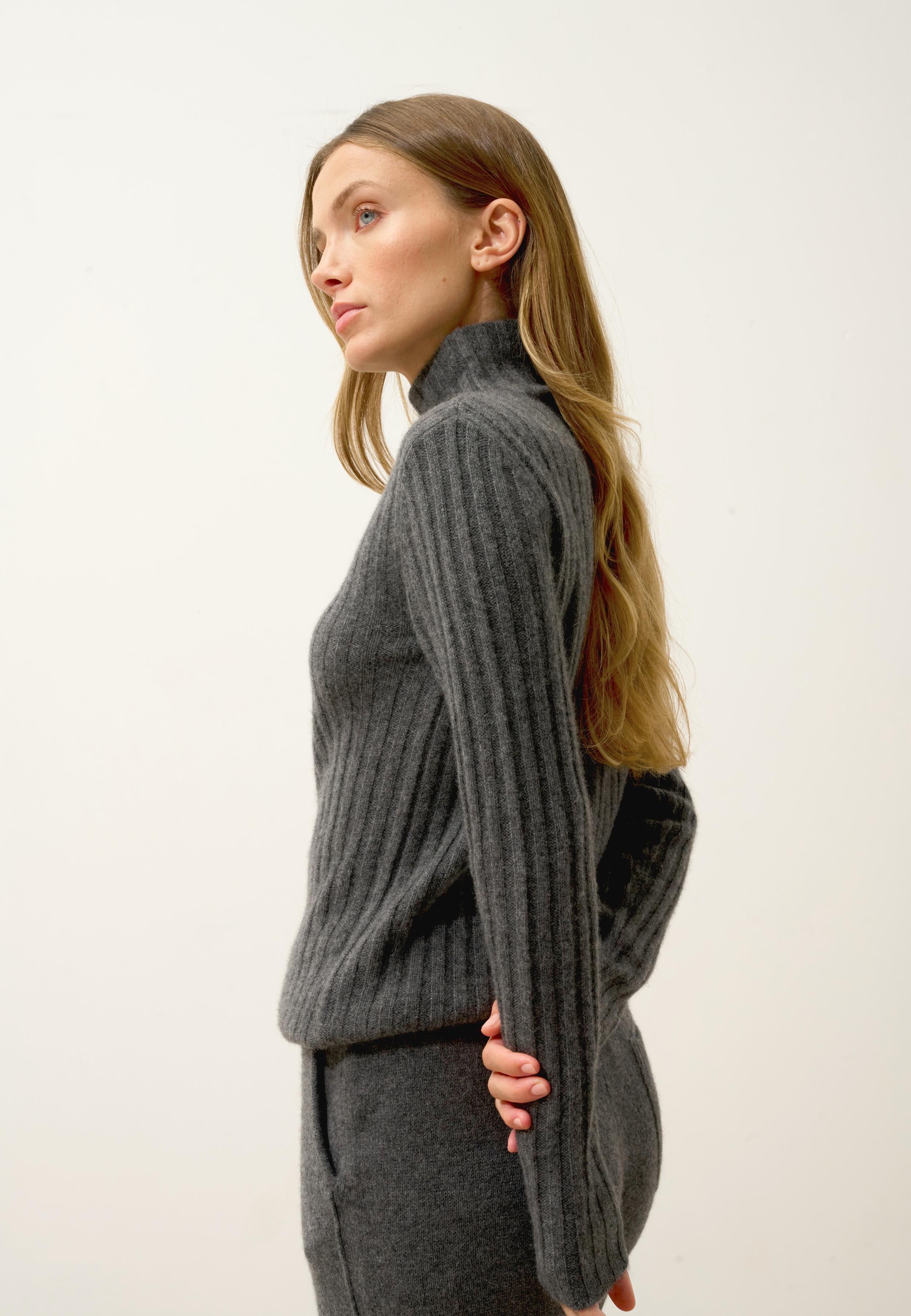 SUNNEVA pull col montant anthracite chiné