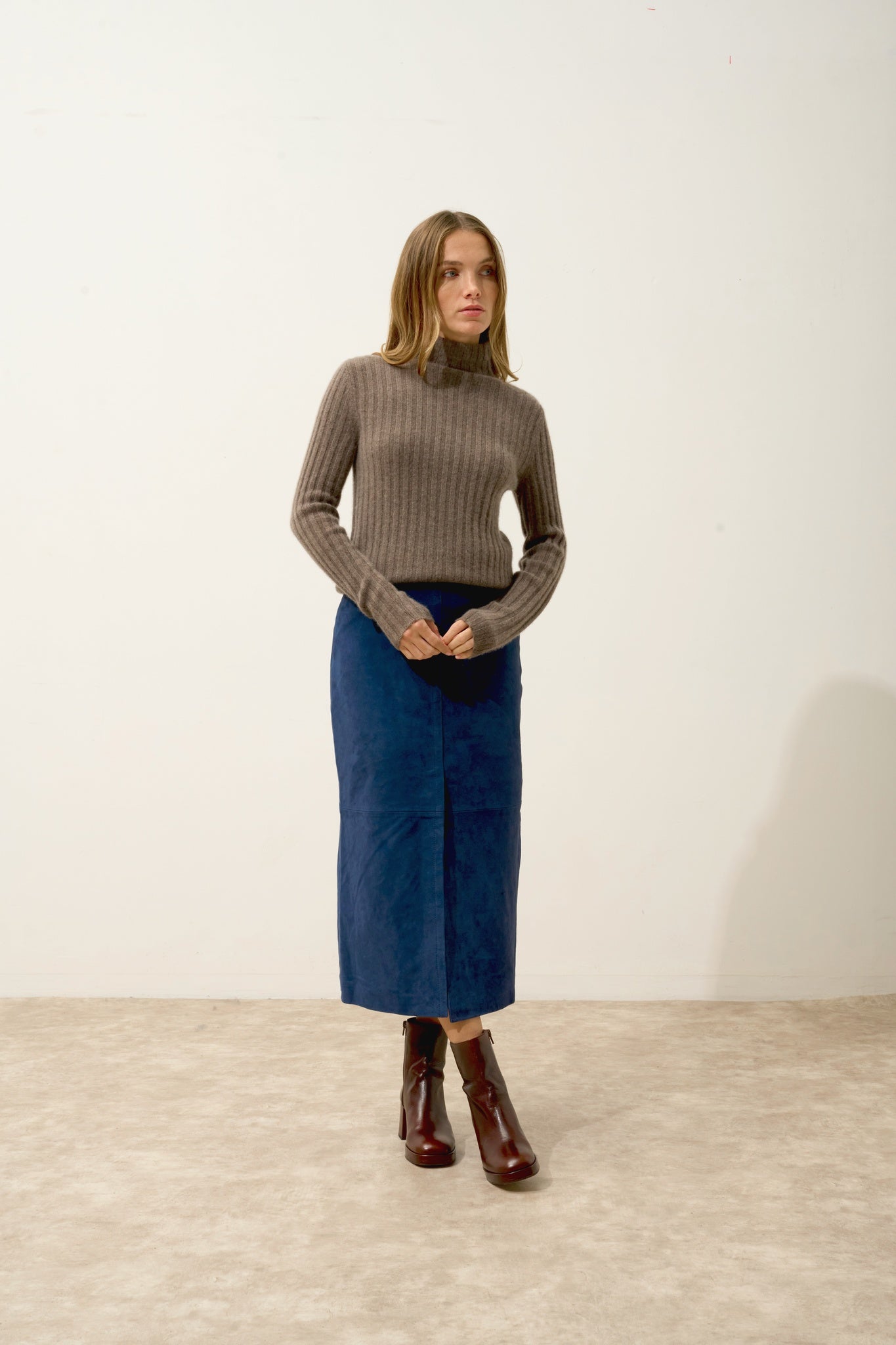 SUNNEVA pull col montant taupe chiné