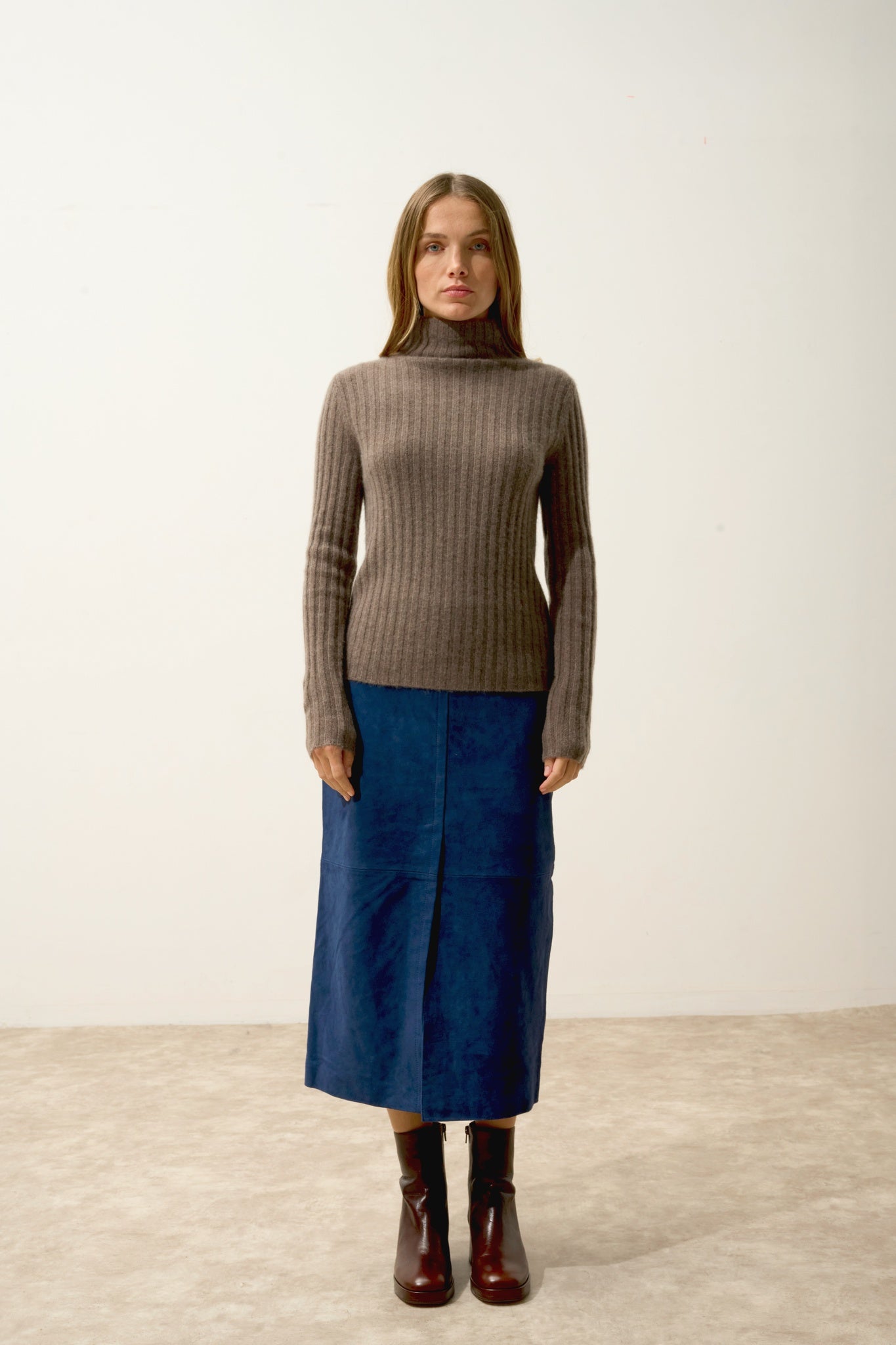 SUNNEVA pull col montant taupe chiné