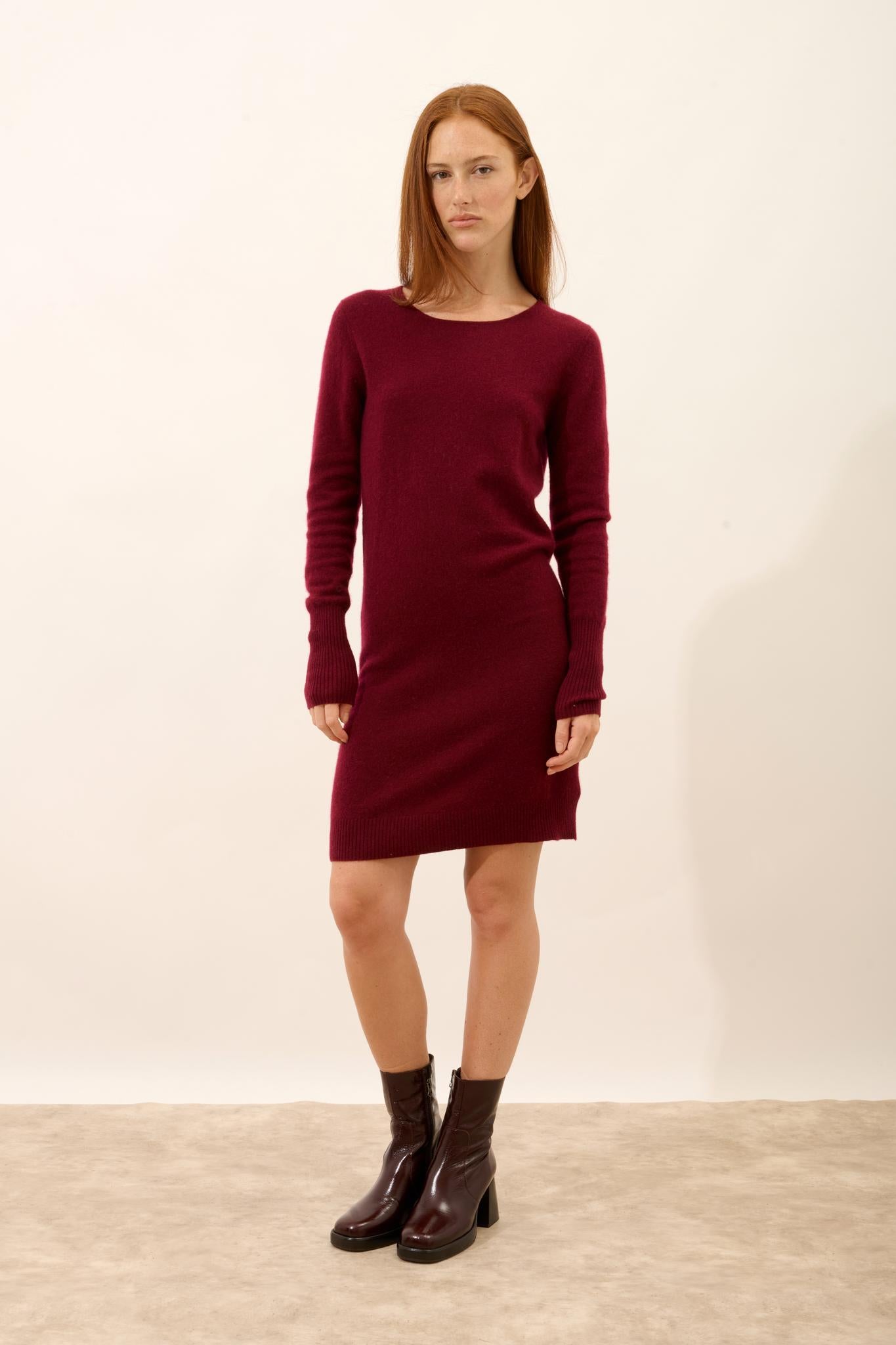 SUSAN robe col rond bordeaux