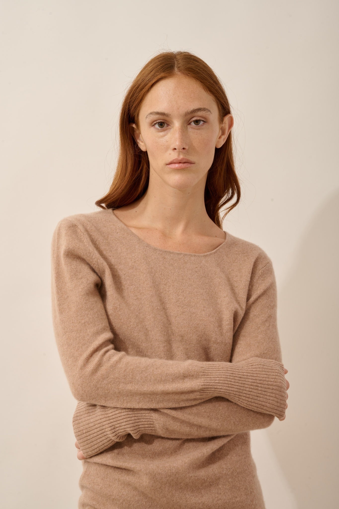 SUSAN robe col rond camel chiné