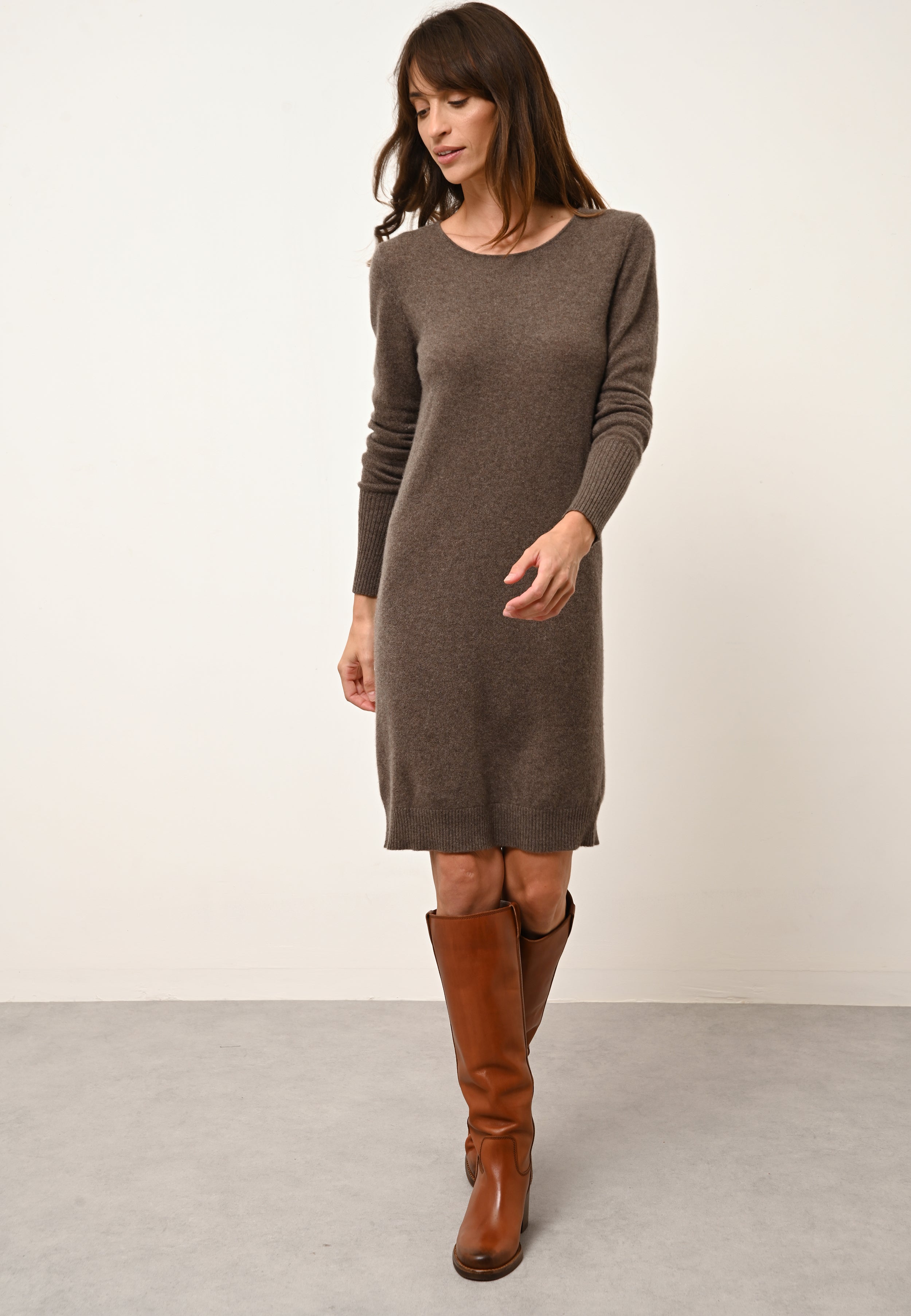SUSAN robe col rond taupe chine