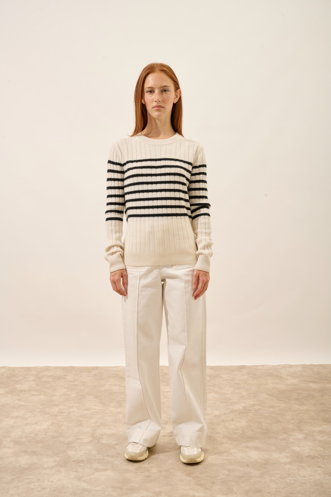 sylvana pull col rond 4 fils bi-color noir/ivoire 100% cachemire