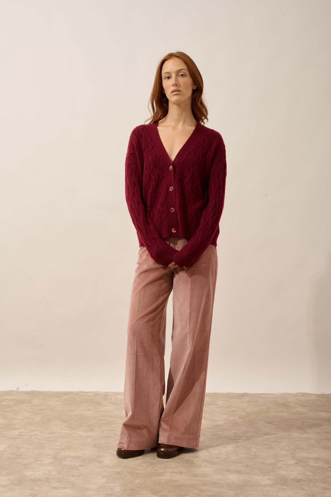 systa cardigan col v 4 fils bordeaux