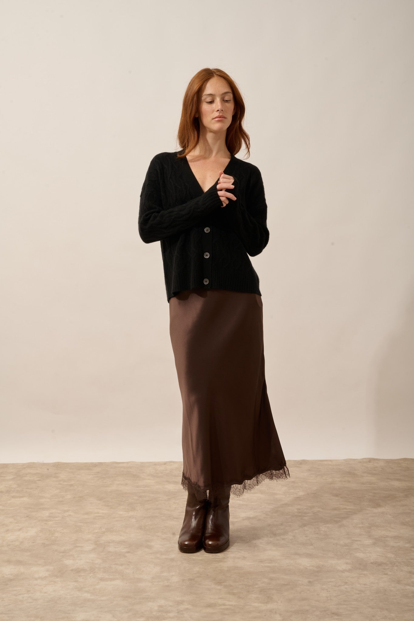 systa cardigan col v 4 fils noir