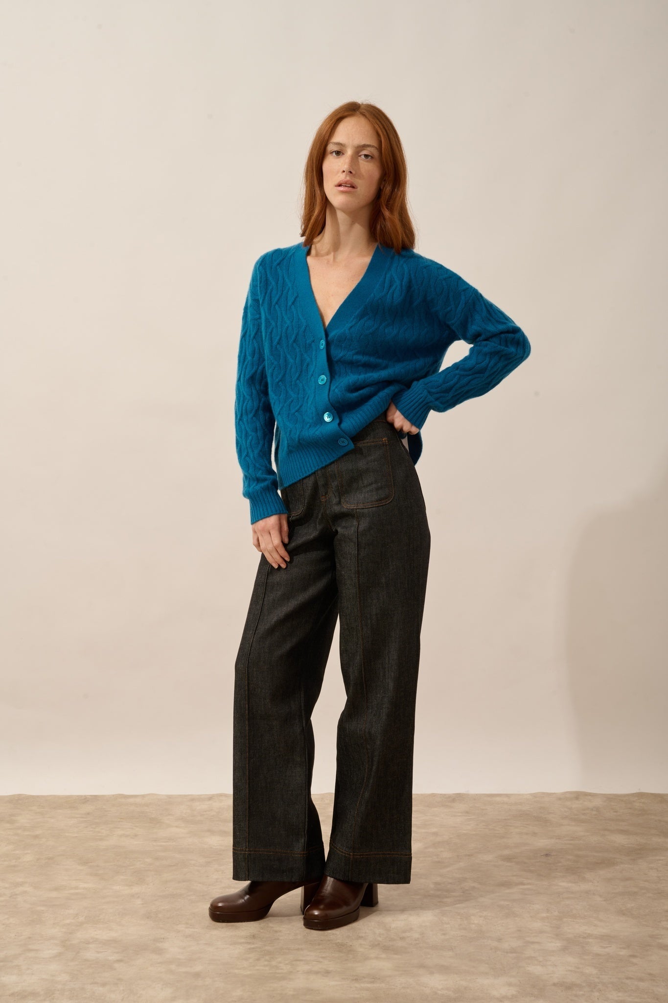 SYSTA peacock 4-ply V-neck cardigan