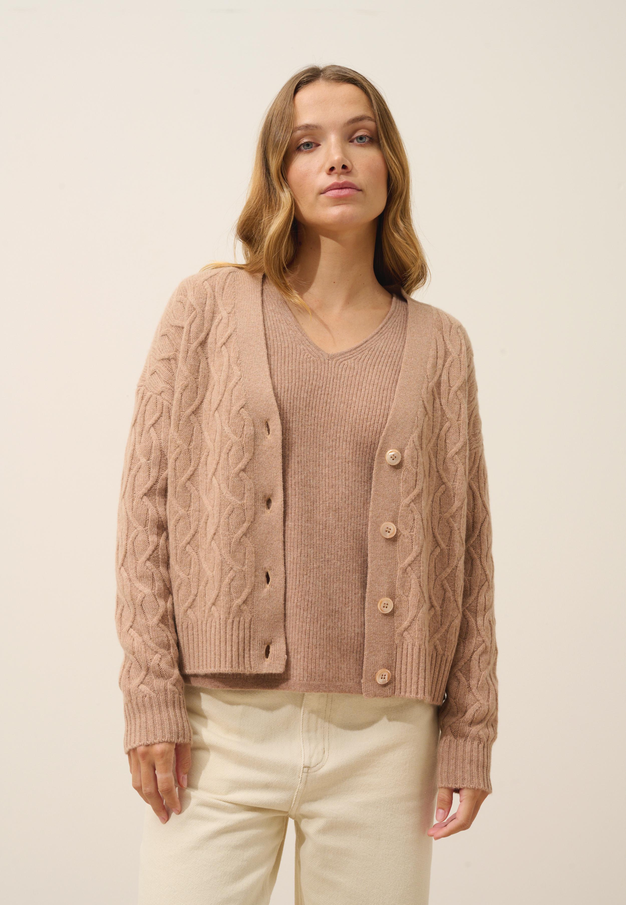 SYSTA cardigan col v camel chiné