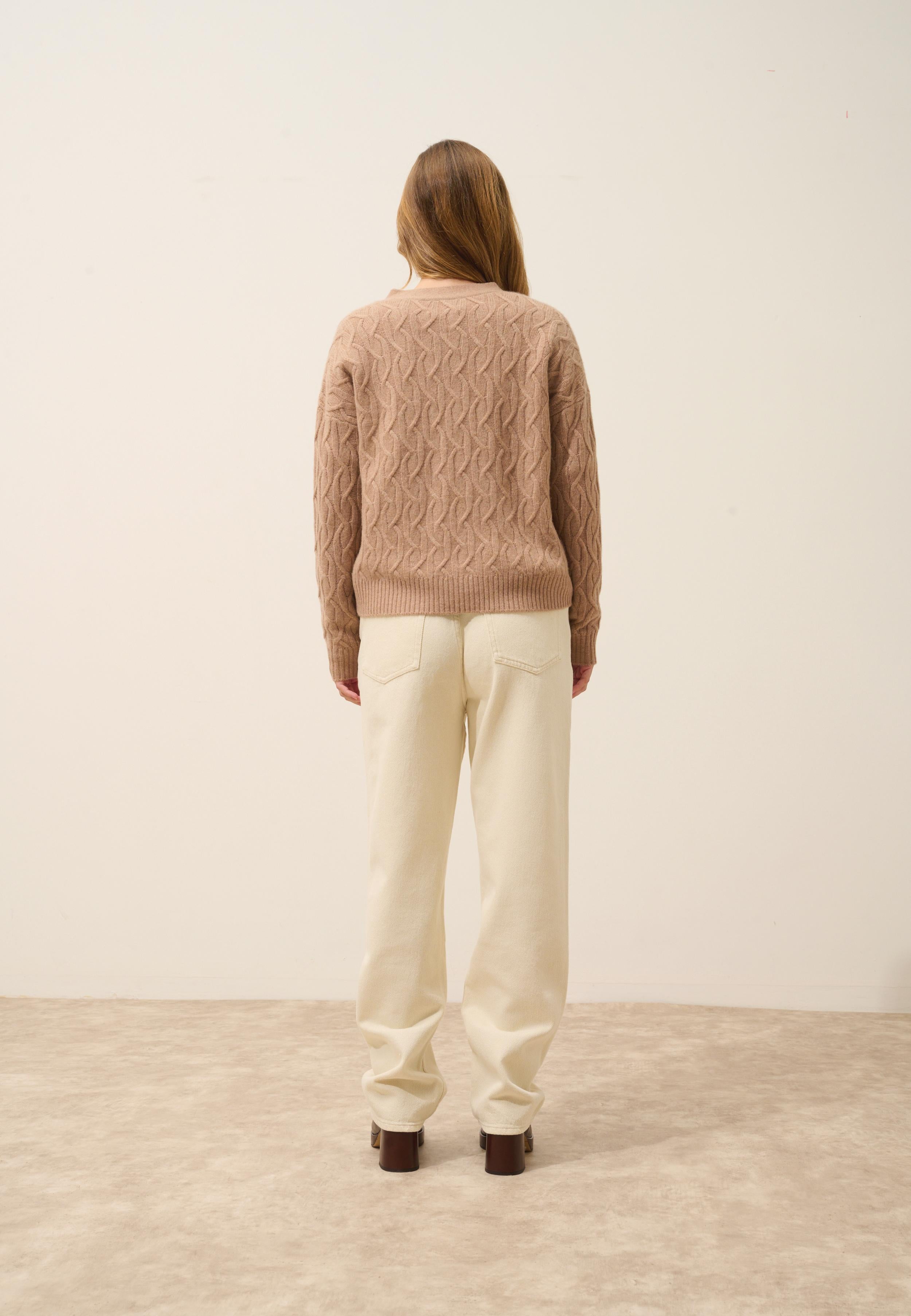 SYSTA cardigan col v camel chiné