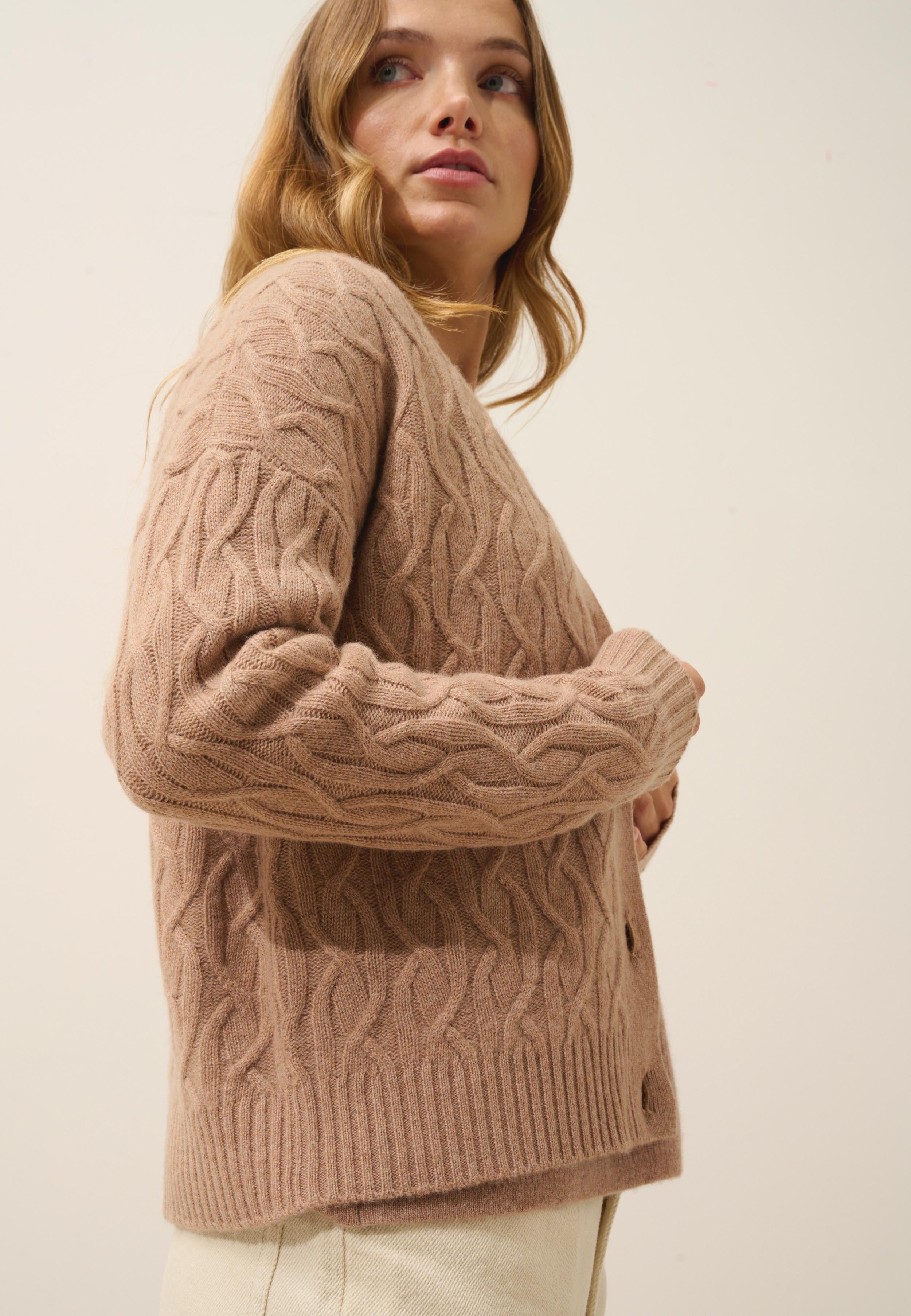SYSTA cardigan col v camel chiné