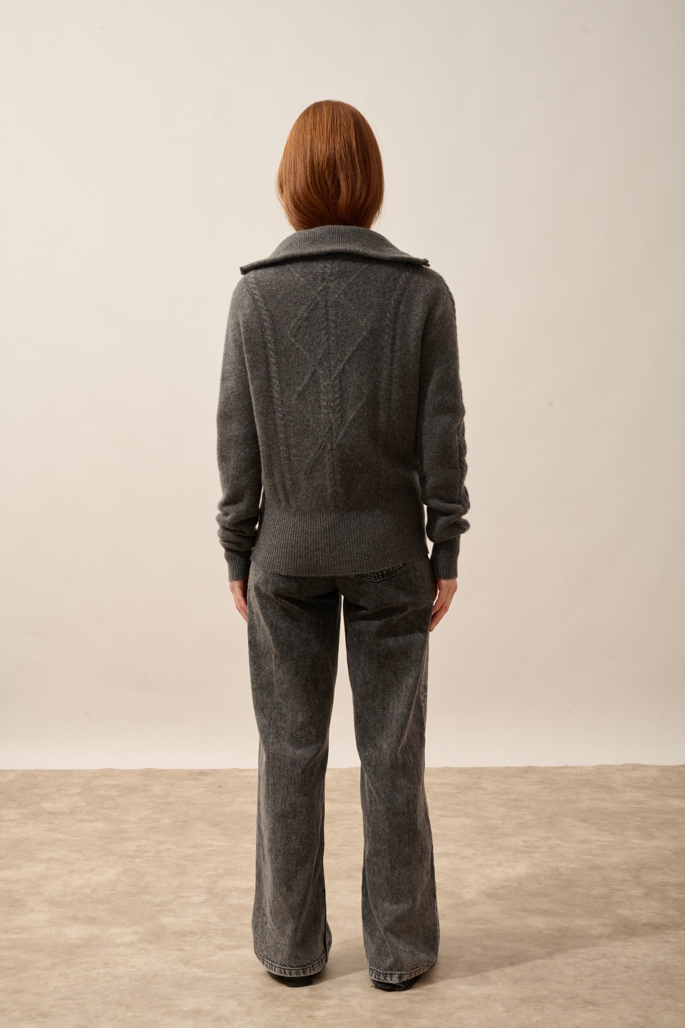 TALARA gilet zippé col camionneur 4 fils anthracite chiné