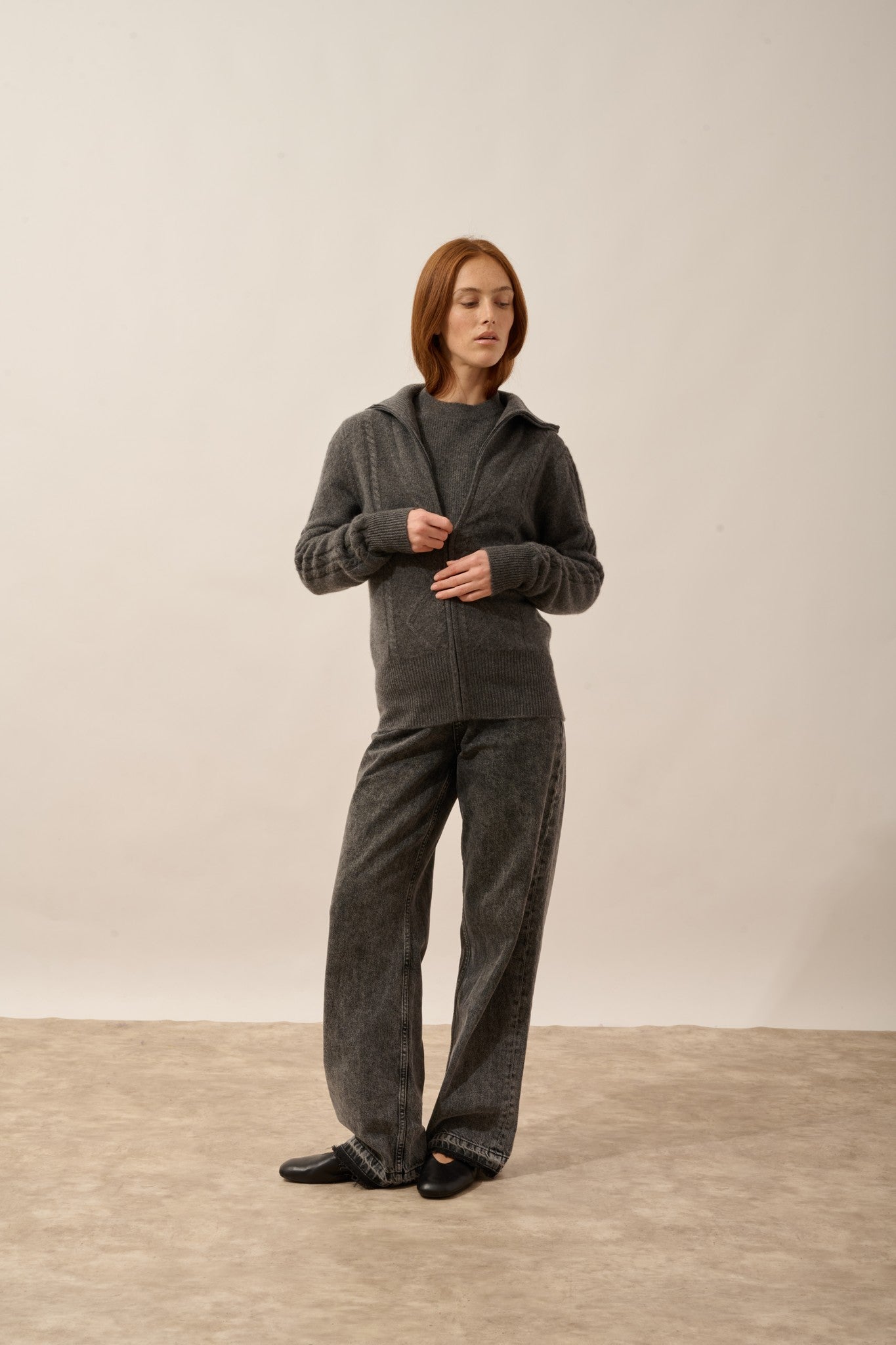 talara gilet zippé col camionneur 4 fils anthracite chiné