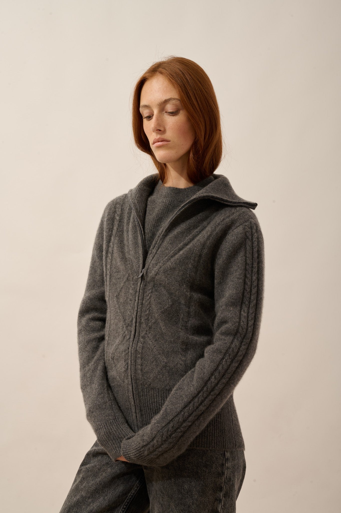 talara gilet zippé col camionneur 4 fils anthracite chiné