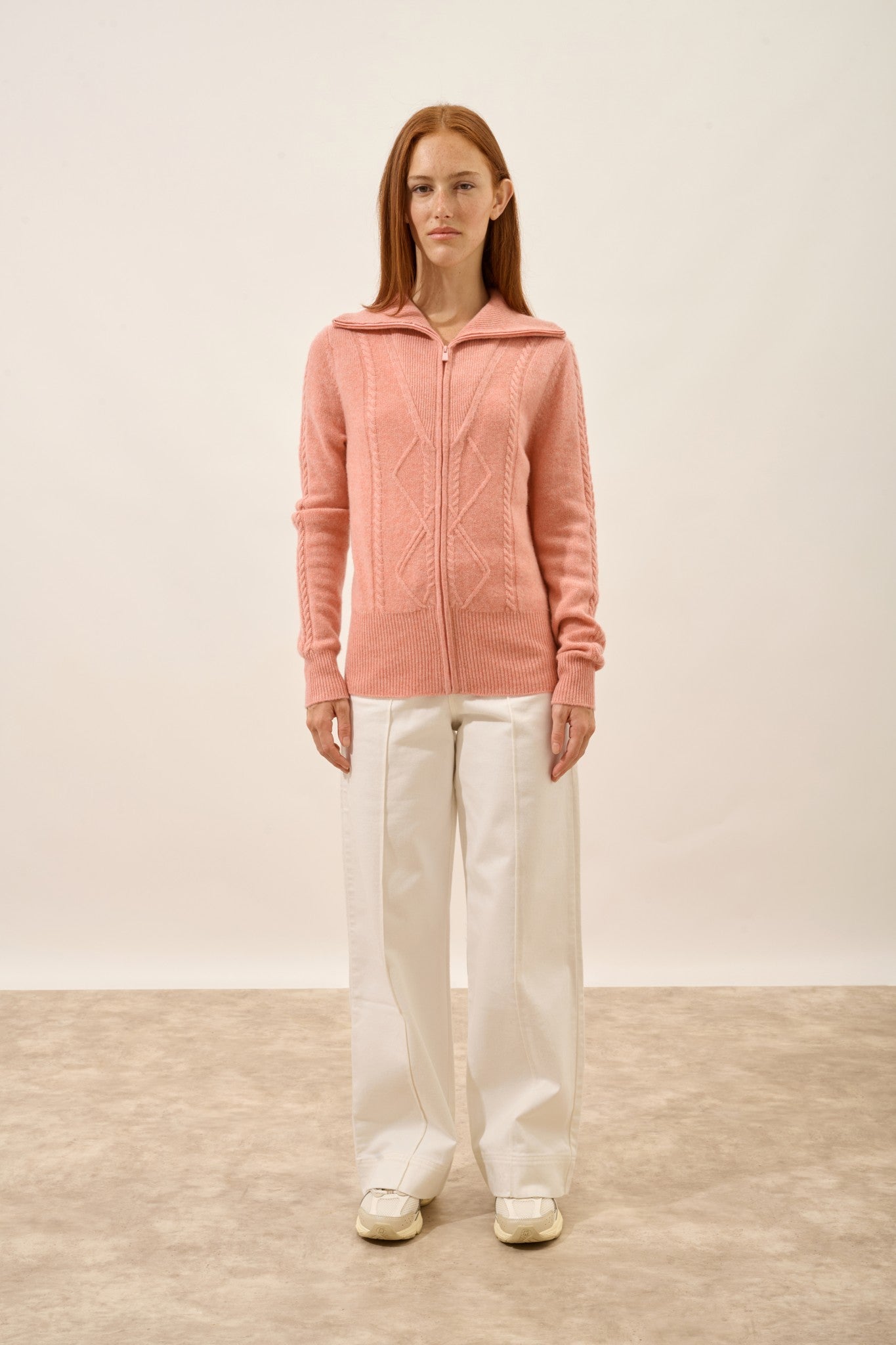 talara gilet zippé col camionneur 4 fils corail chiné 100% cachemire